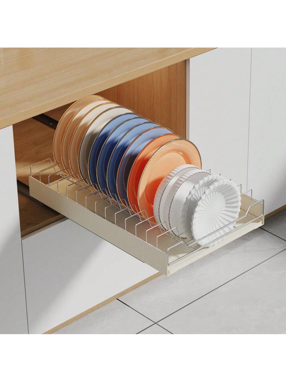 Qeetex PHO-157TUK66-HF4 Pull Out Dish Rack. Metal Slide Out Dish Drying Rack. Fixed With Adhesive Film. Cabinet Organizers For Kitchen Under Sink. 11.4InchW X 16.5InchD