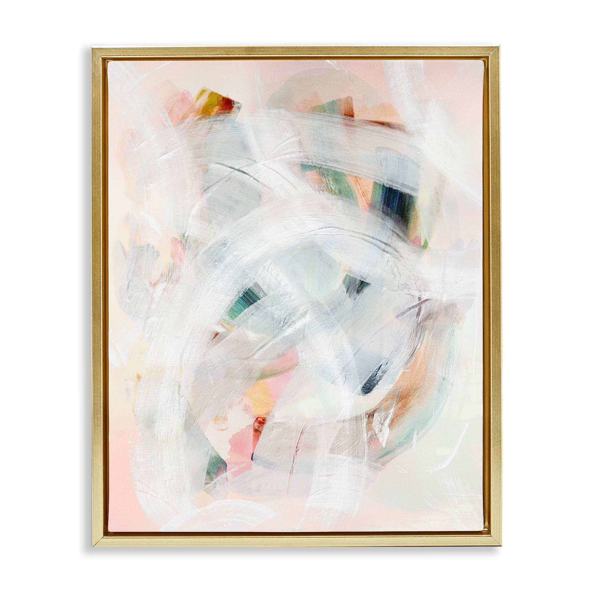 Stupell Industries BU-164-FFG-24X30 Soft Abstraction with Curved Lines Gold Framed Floater Canvas Wall Art By Gemma Bardot 25 x 31