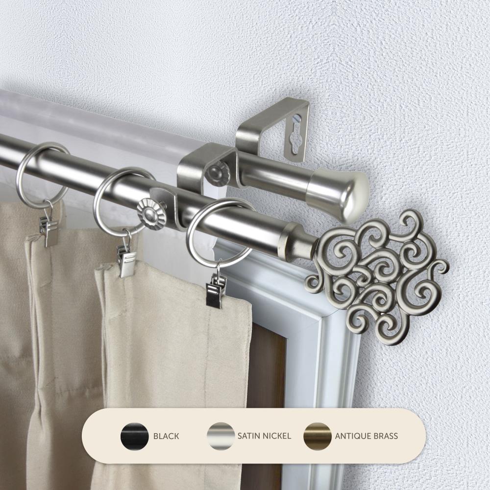 Hart & Harlow L4771-285 13/16-in Aurora 28-in to 48-in Satin Nickel Steel Double curtain rod with Finials
