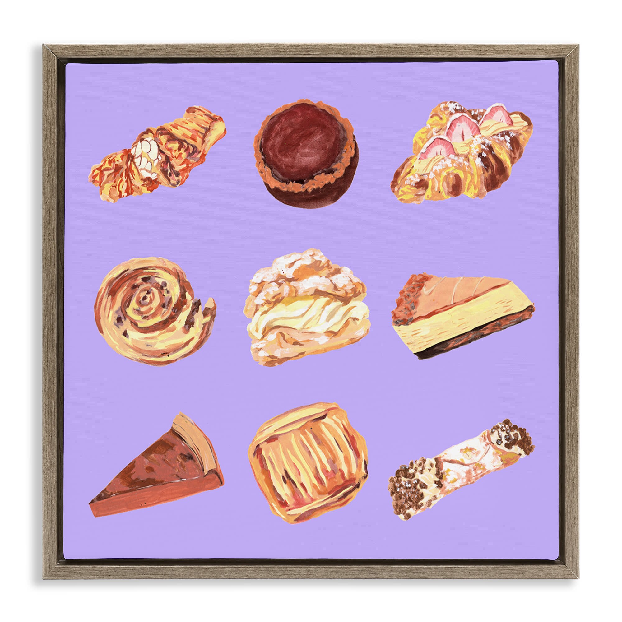 Stupell Industries BS-343-FFE-17X17 Delicious Pastries on Purple Brown Framed Floater Canvas Wall Art By Melissa Wang 18 x 18