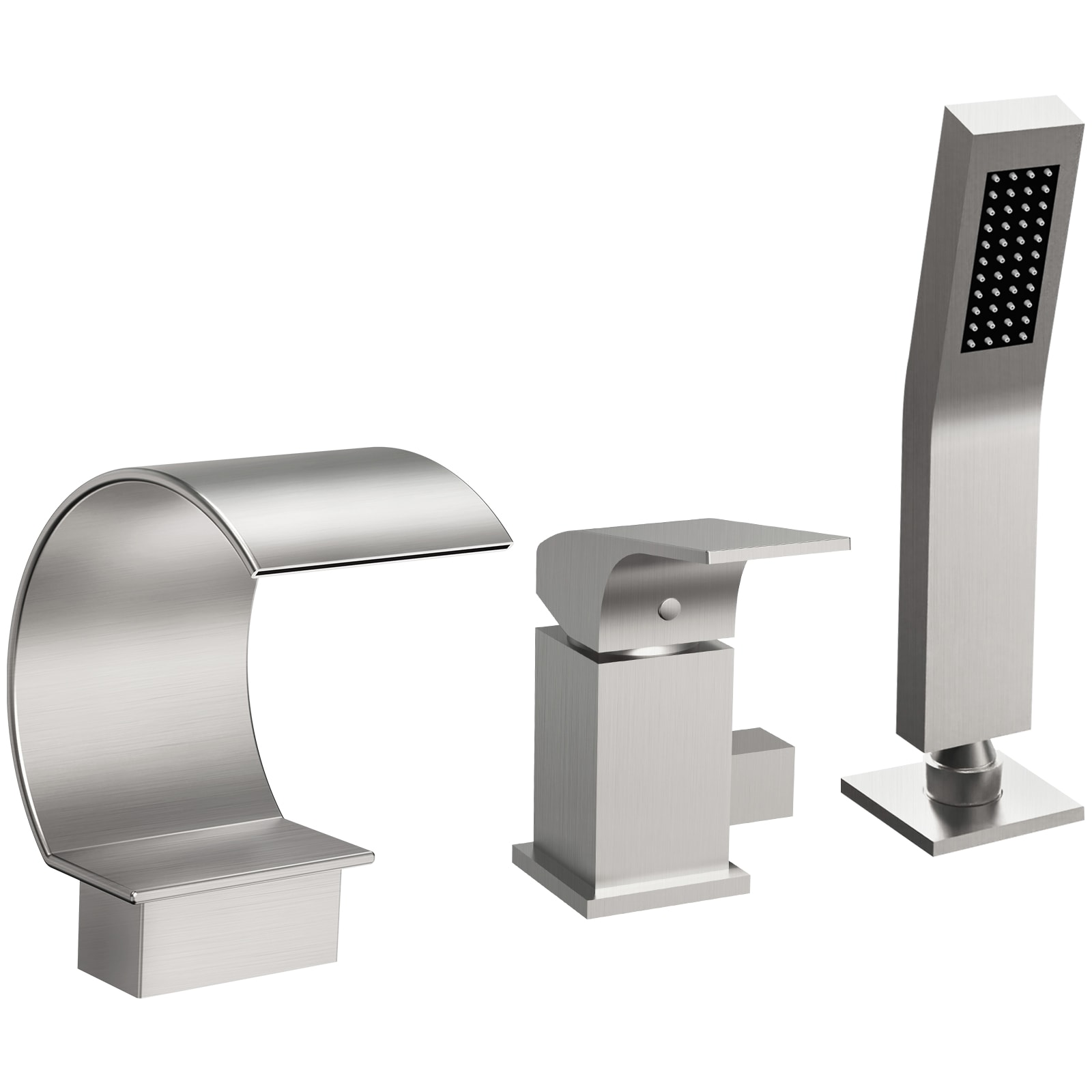 GRANDJOY TOBILI202BN SerenityStream Brushed Nickel 1-handle Deck-mount Roman Waterfall Bathtub Faucet with Hand Shower ( Valve Included )