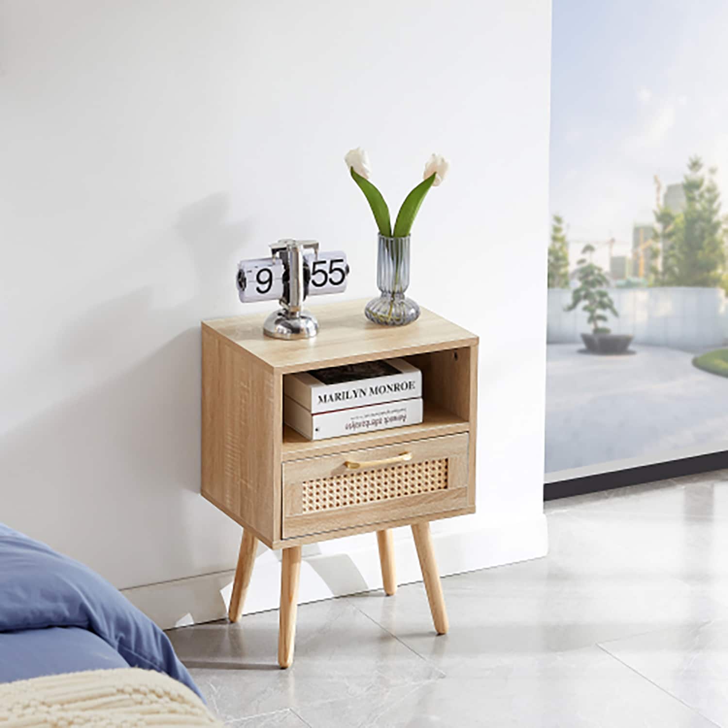 GZMR GM-W1210 15.75" Rattan End table with drawer 11.81 W x 22.05 H Natural Composite Rectangular Modern End Table Assembly Required