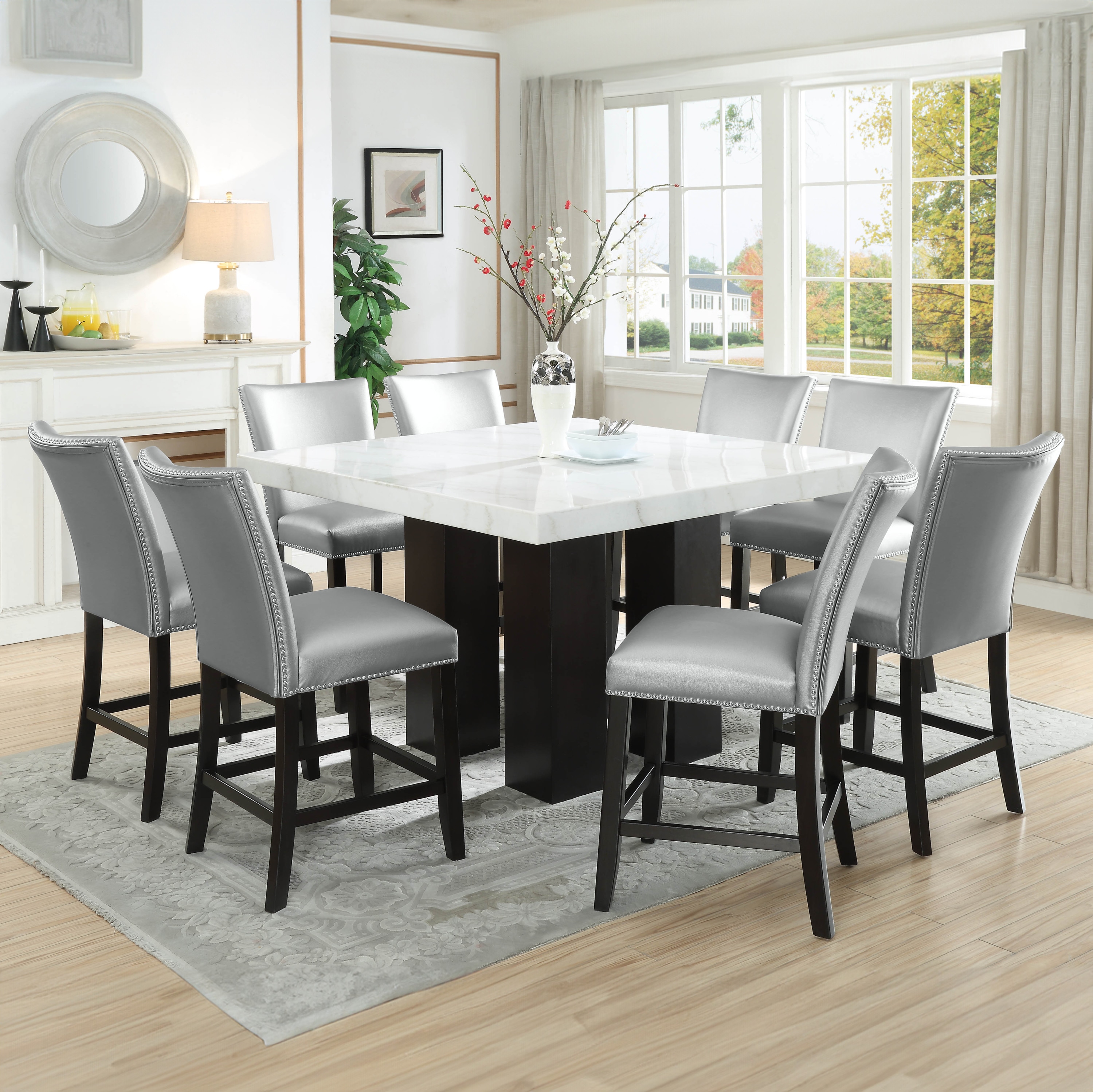 Camila Silver Faux Leather Upholstered Counter Chairs with Wood Frame - Set of 2