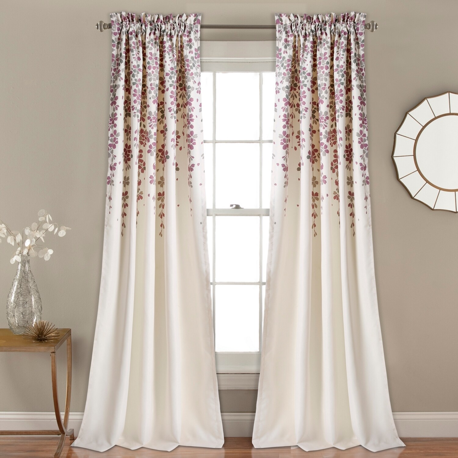 Lush Decor 16T001631 84-Inches Purple Floral Light filtering Rod pocket Curtain panel pair