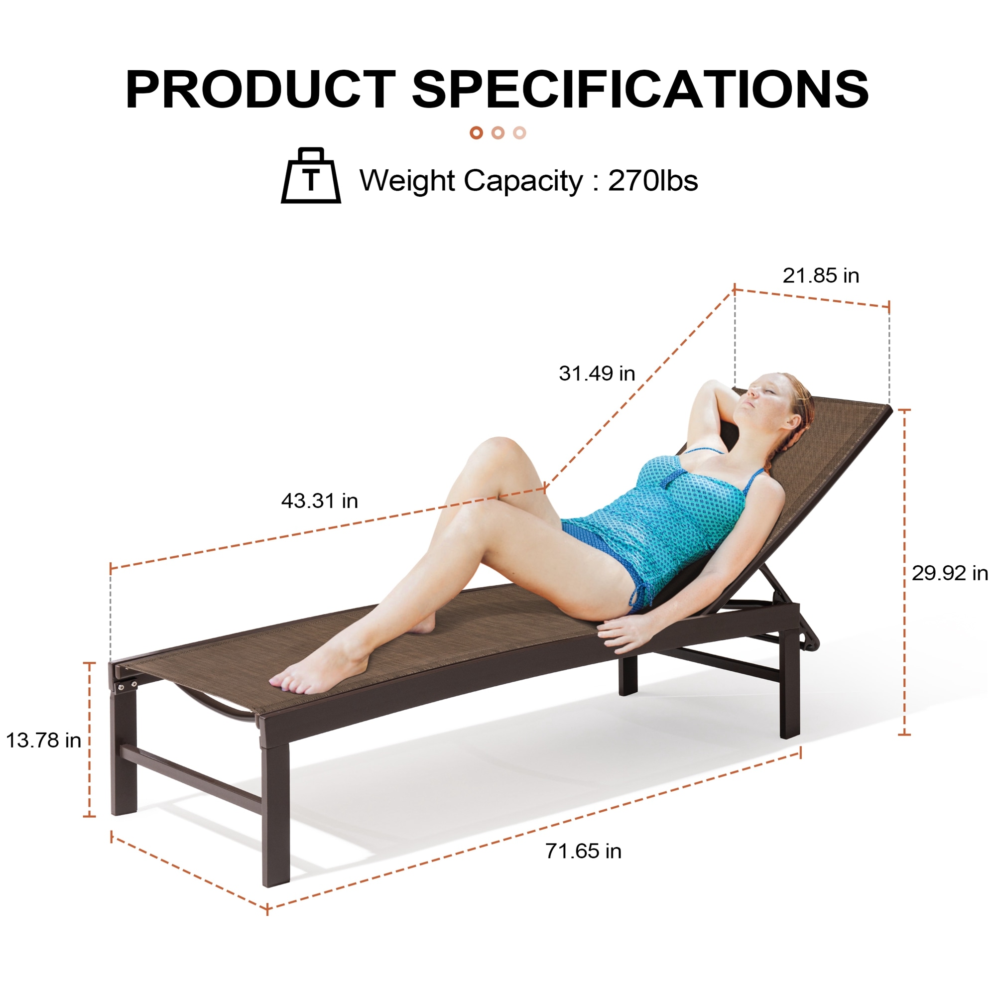 Brown Aluminum Adjustable Chaise Lounge Set with Texteline Fabric