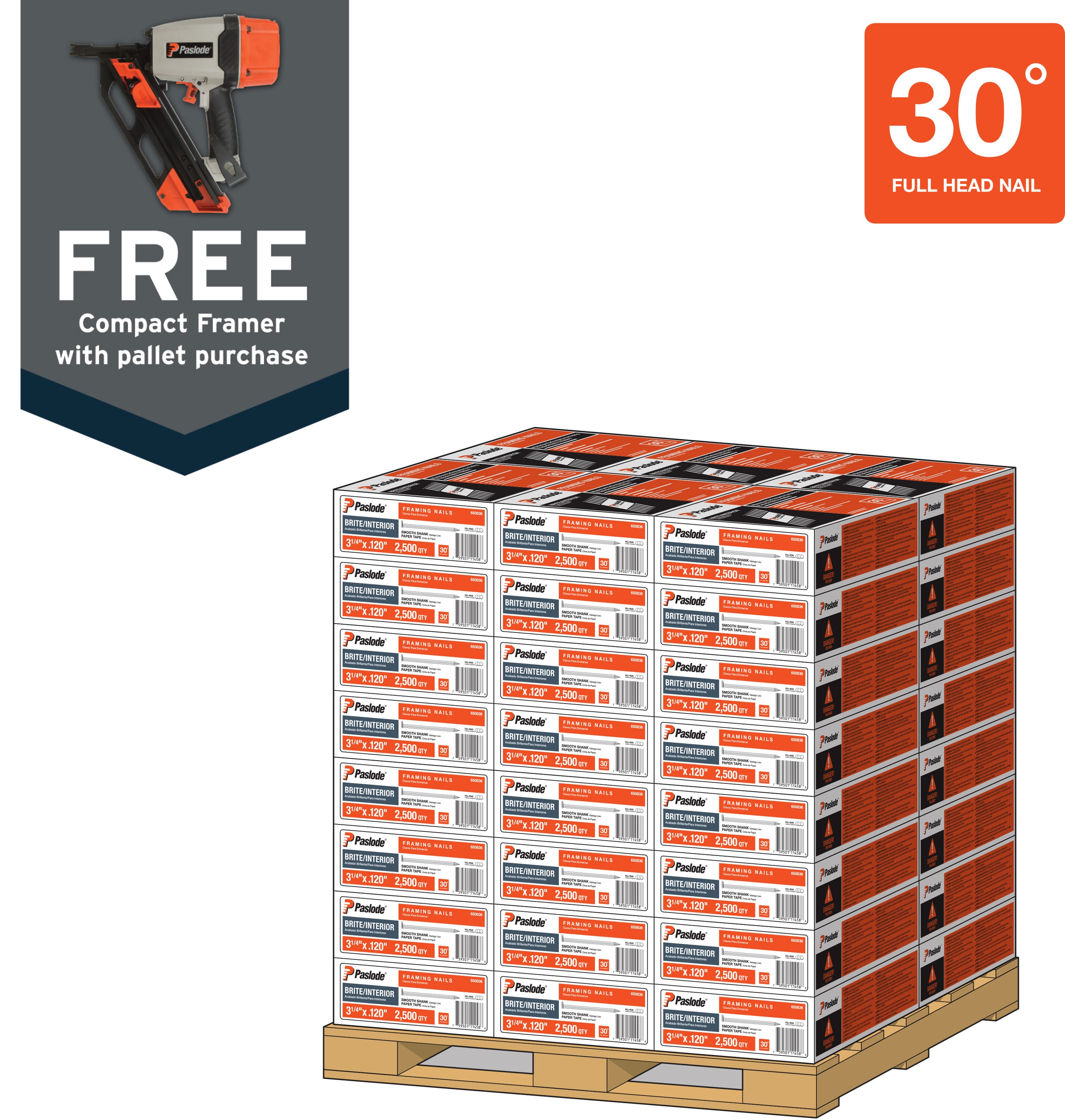 Paslode 650836C 3-in x 0.12-in 30 -Degree Bright Smooth Shank Collated Framing nails ( 120000 -Per Pallet )