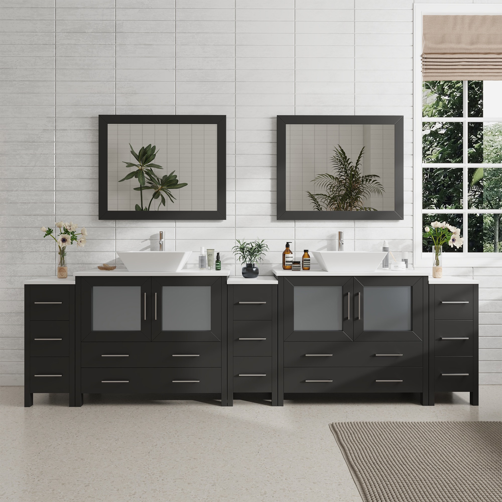 Vanity Art VA3136-108E Ravenna 103-in Espresso Double sink Bathroom Vanity with White Engineered marble Top (Mirror Included)