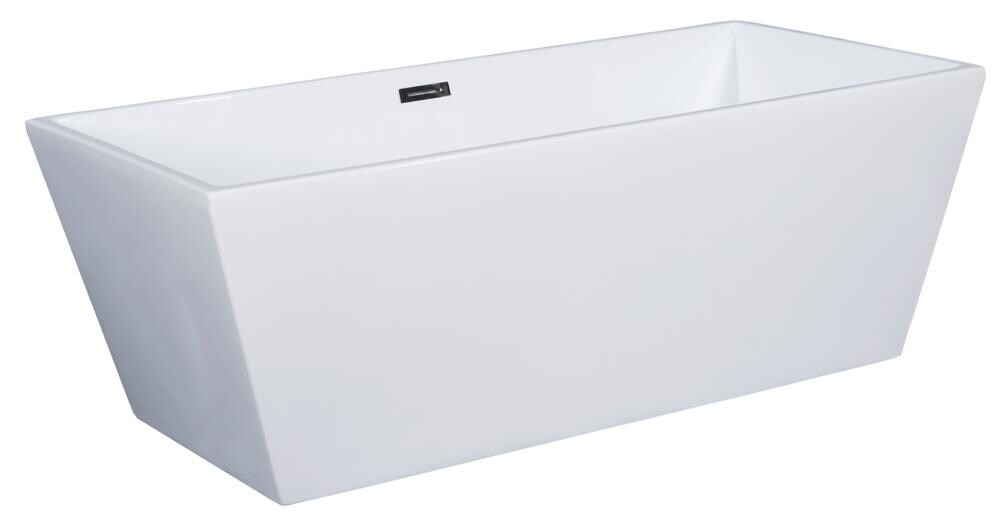 59'' White Rectangular Freestanding Acrylic Soaking Bathtub