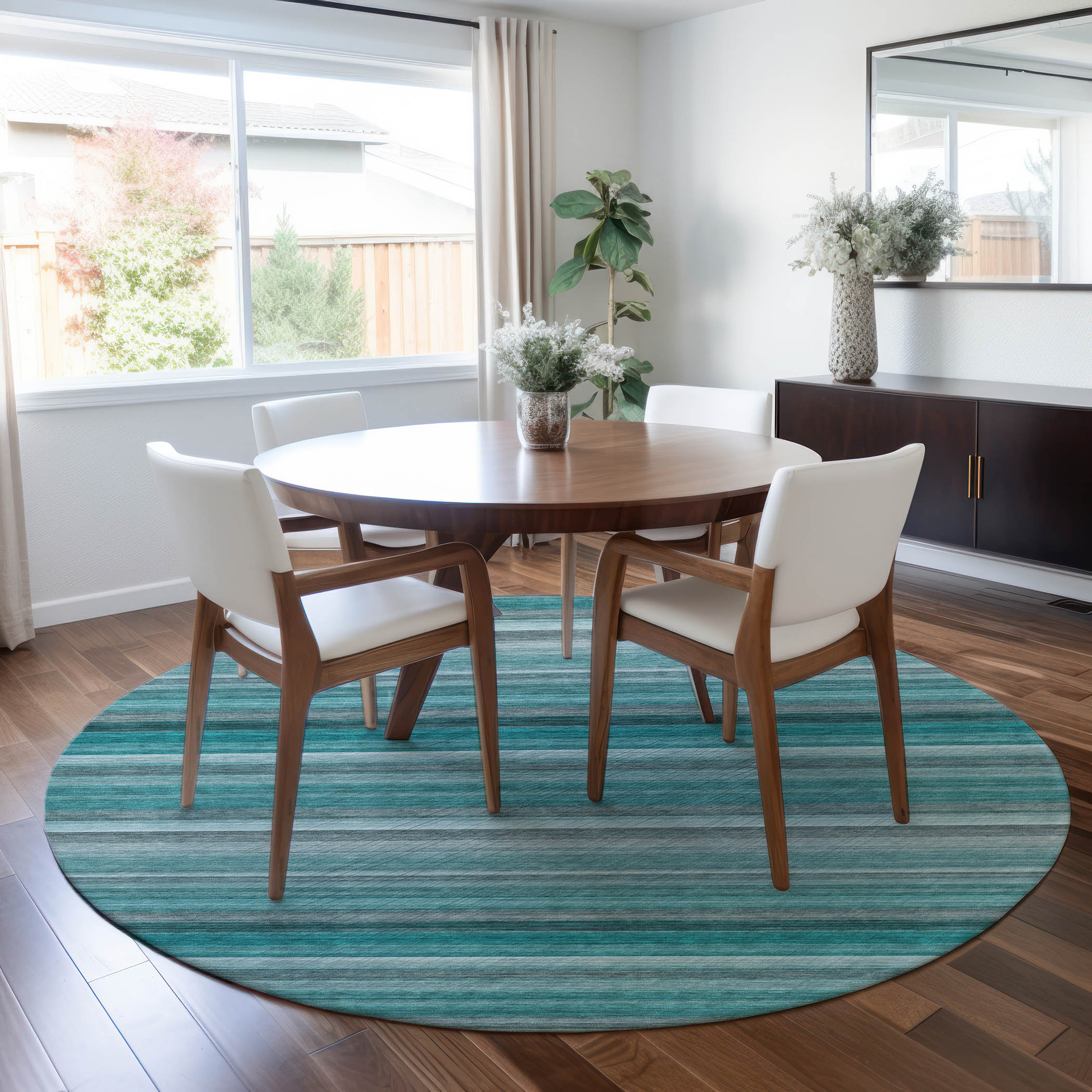 Addison Rugs ACN535TE8RO Chantille 8 x 8 (ft) Polyester Teal Round Indoor/Outdoor Stripe Machine washable Area rug
