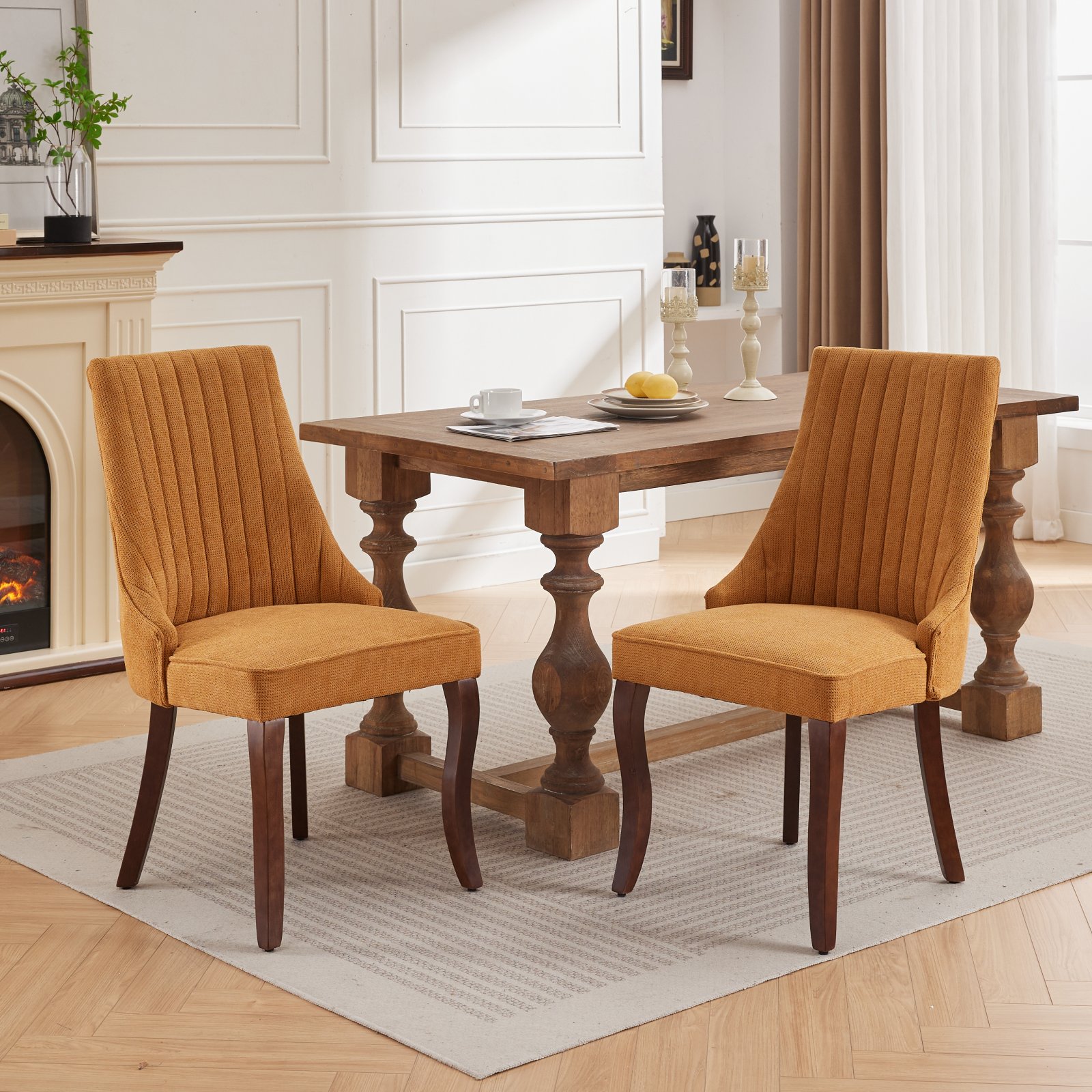 TATAHANCE Set of 2 Dining Chair Set Contemporary/Modern Linen Upholstered Dining side chair ( Wood Frame )
