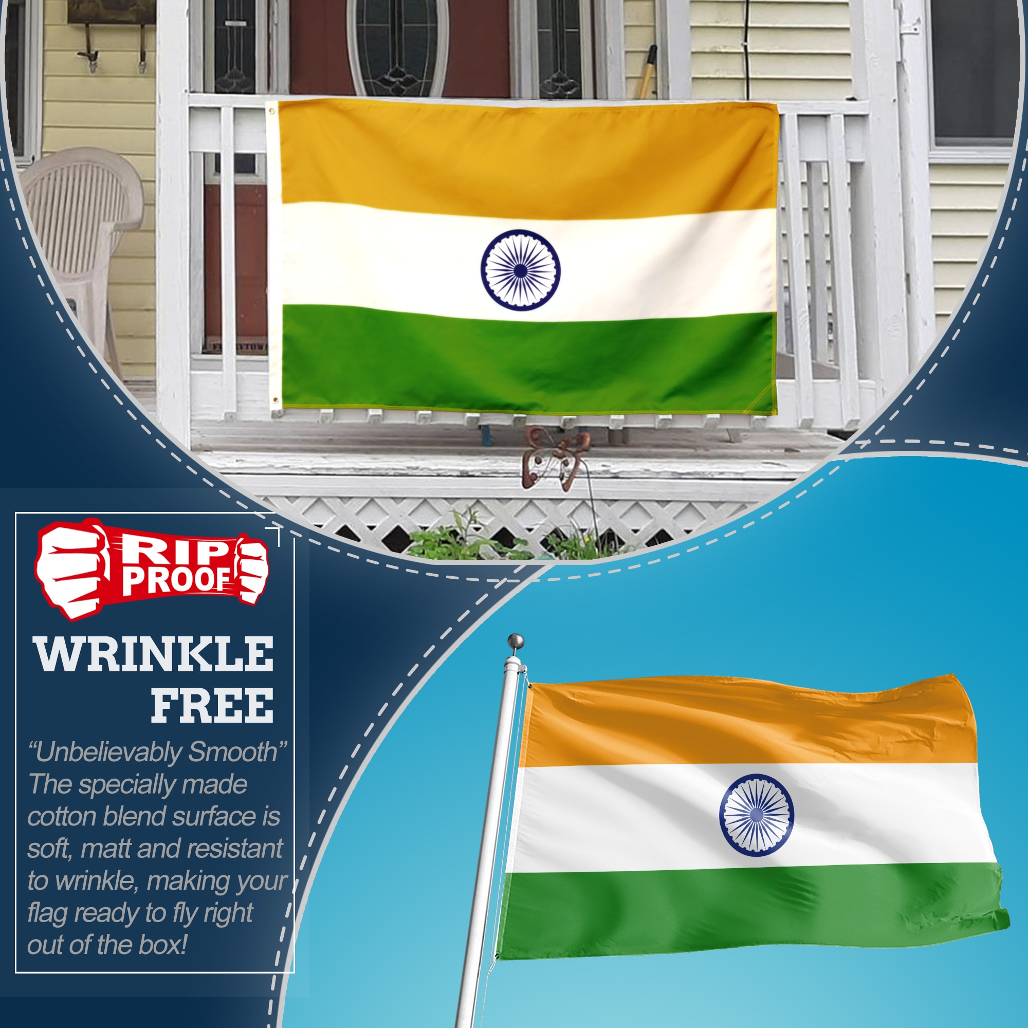 Rip-Proof Double Sided 3x5 Foot India Flag with Grommets