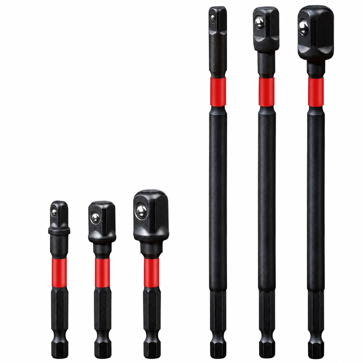 Linder Group Inc 6 Piece Impact Socket Adapter Set with 1 Quarter Inch 3 Eighth Inch and Half Inch Drive Extension Bits for High Torque Power Drill and Wrench Use