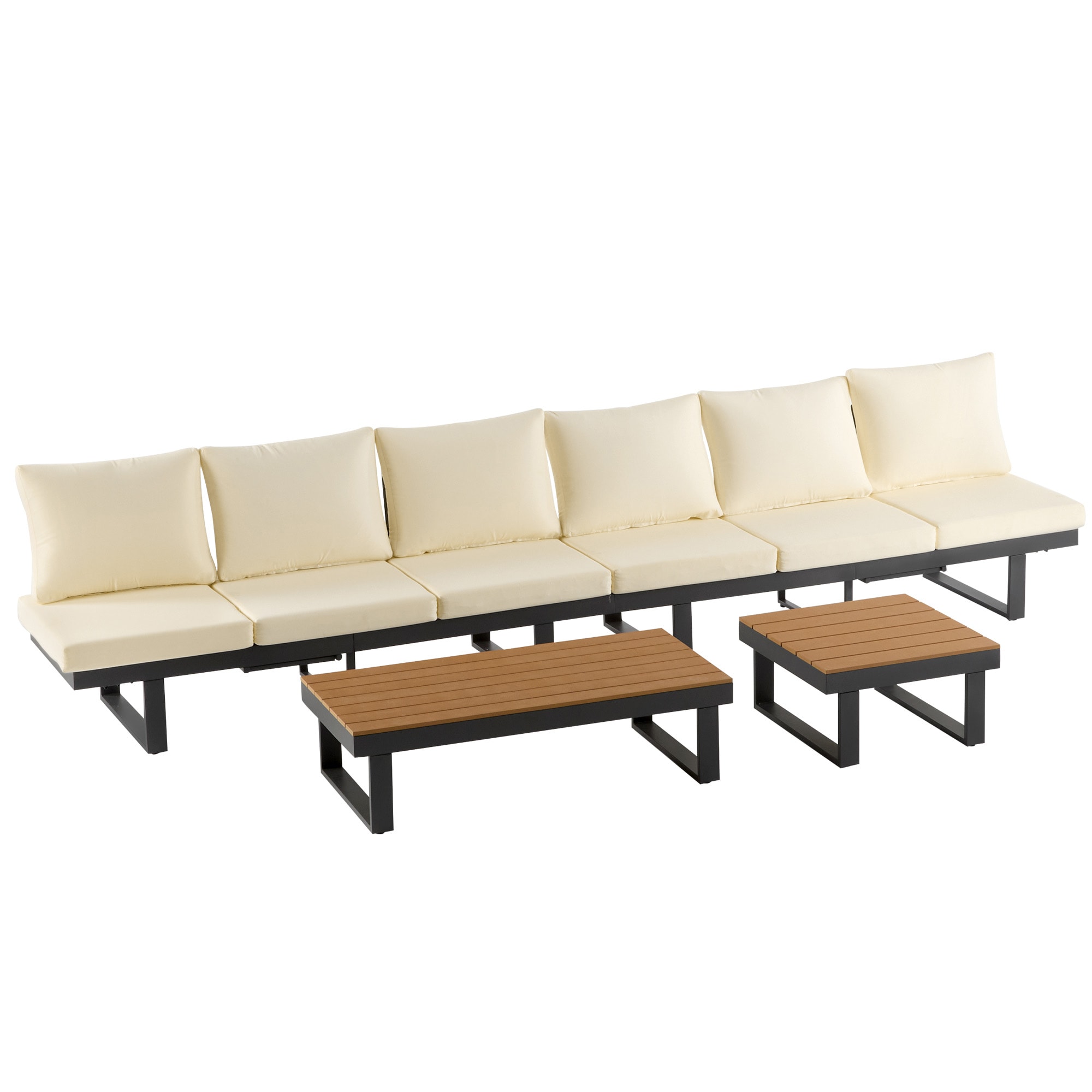 SINOFURN SYA38048BG Outdoor Sectional with Beige Cushions and Iron Frame