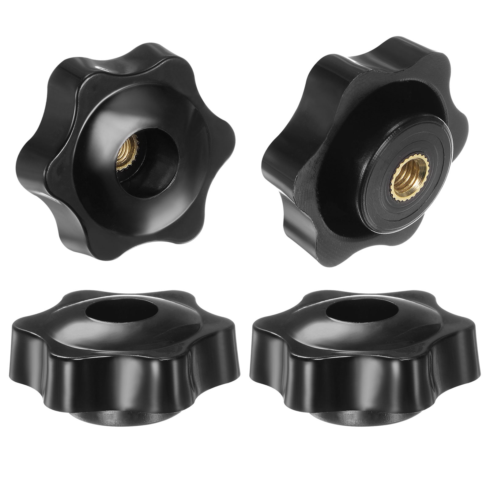 Harfington 4pcs Star Knobs M6 Female Thread 38mm Head Plastic Through Hole Brass Screw-in Clamping Handles Threaded Hand Knobs Black #S26061100UX6274