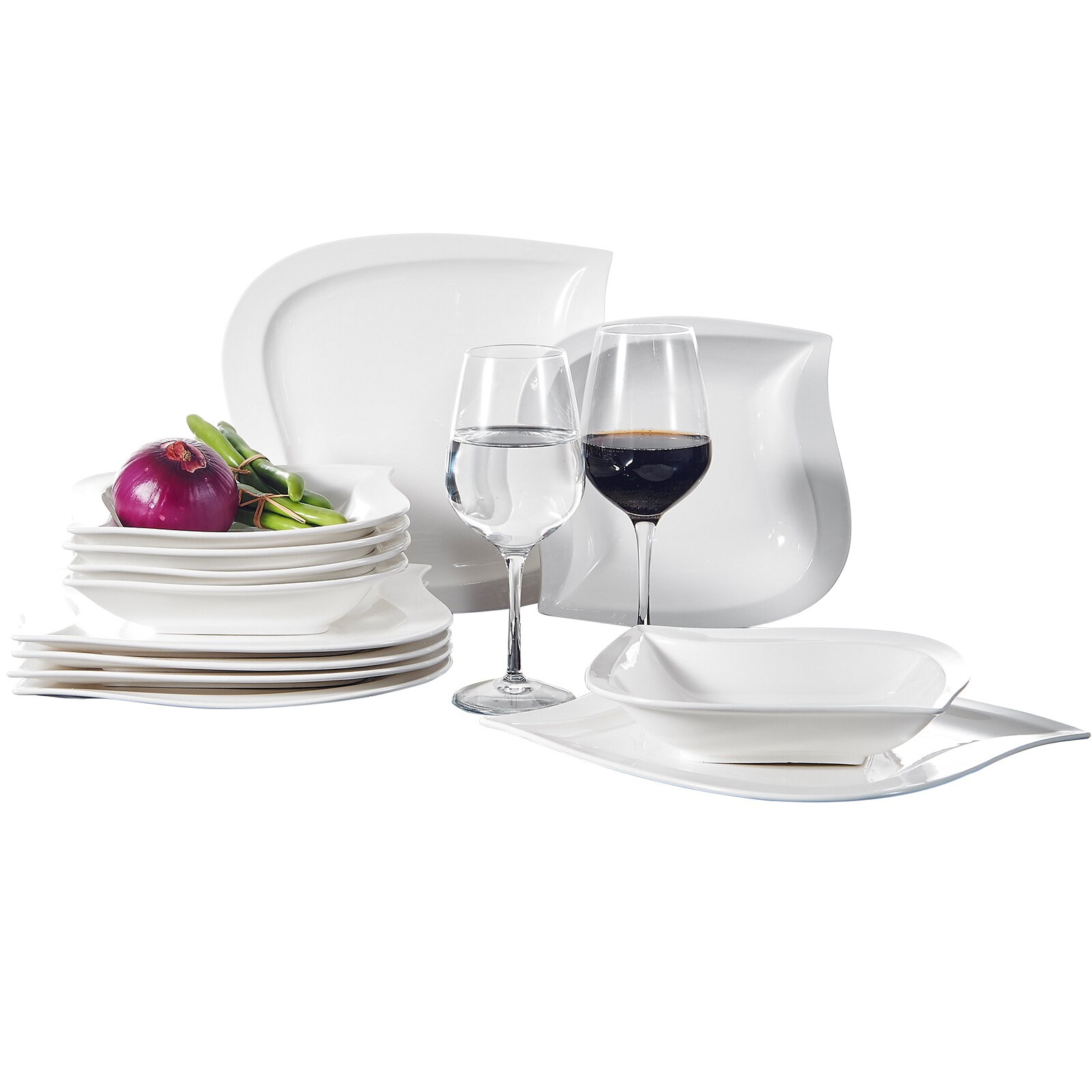 MALACASA 12-Piece White Porcelain Dinnerware at