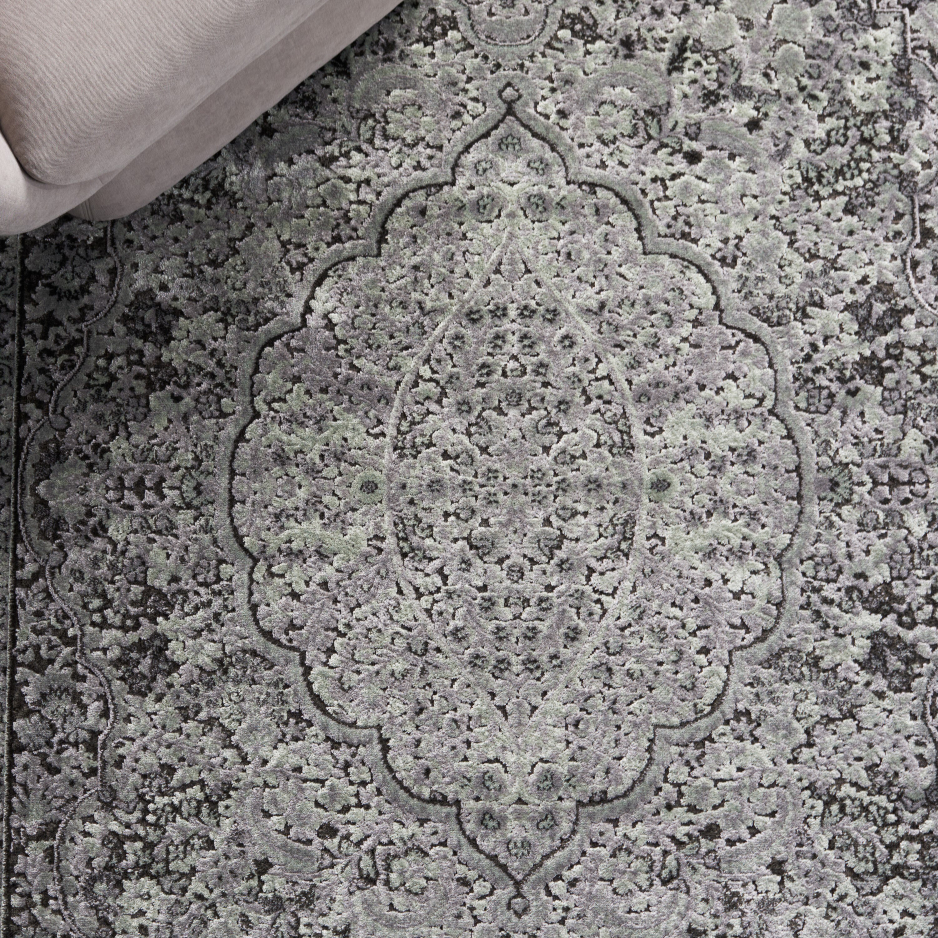 Reversible Luxe Light Grey & Anthracite Wool-Silk Blend Area Rug, 8' x 11'2"