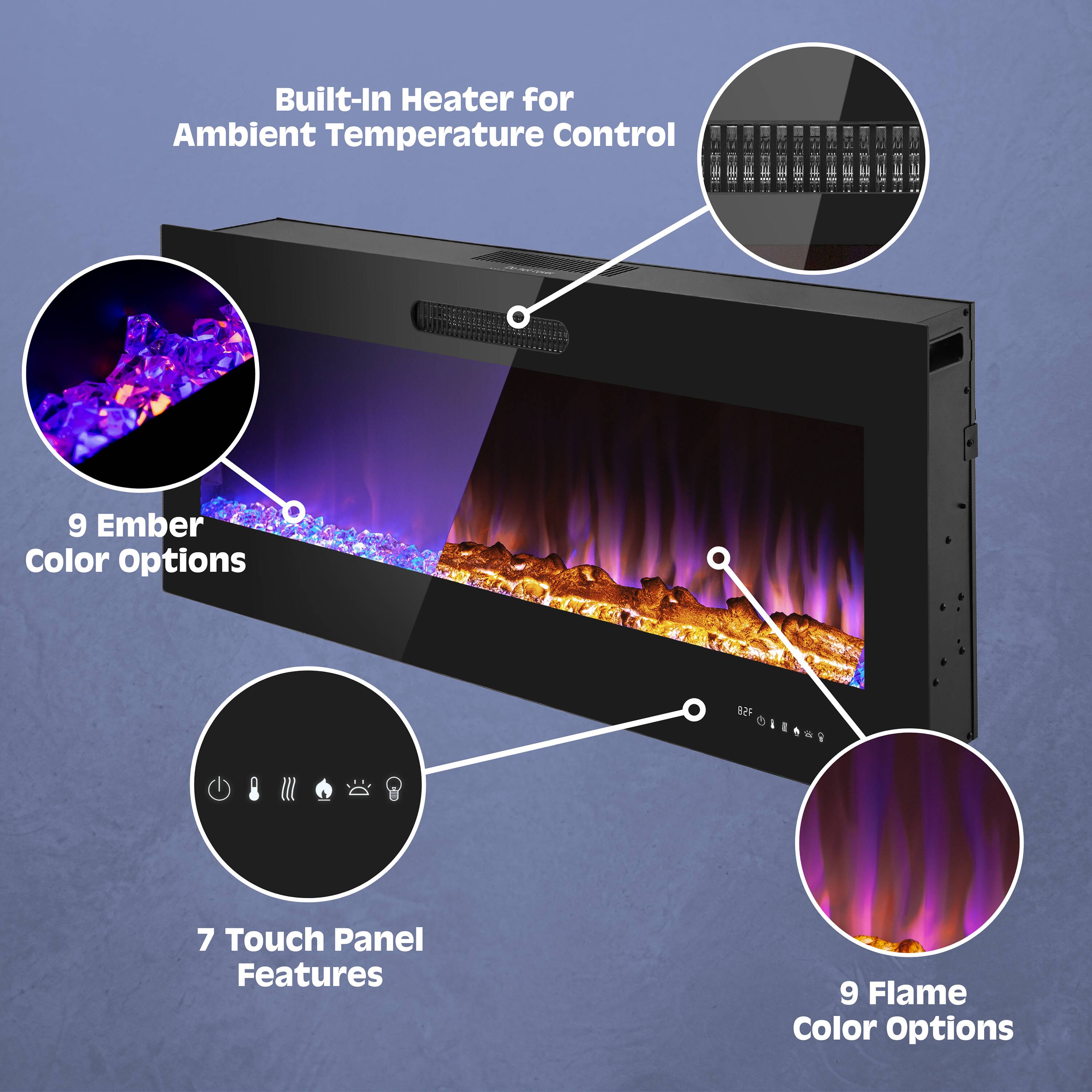 Prominence Home Prominence Home 50×19 Electric Remote Controlled LED Wall Mount Fireplace with Adjustable Heat and Brightness Settings 57002-26 Sansujyuku sansujyuku.com