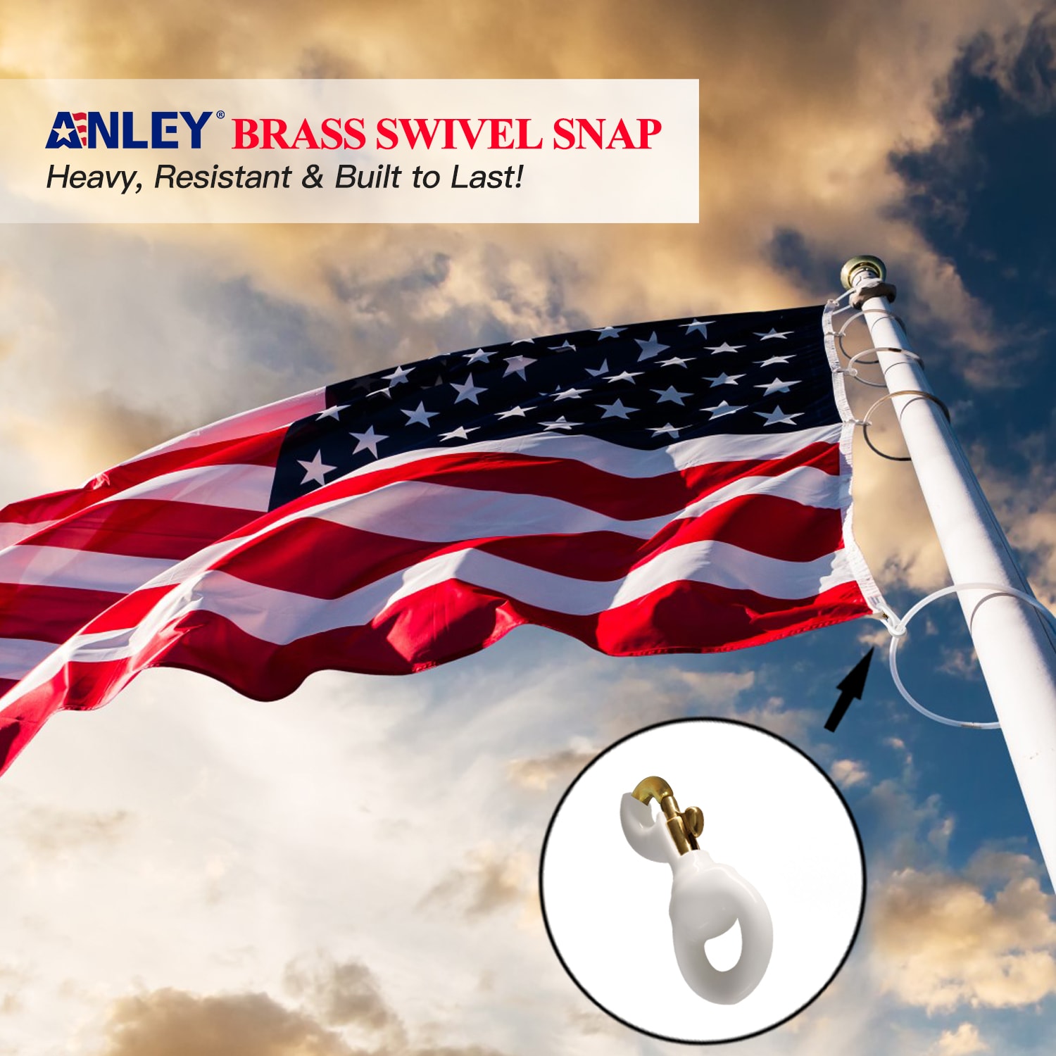 Anley 2-Pack Rubber Coated Brass Swivel Metal Flag Snap Hook in