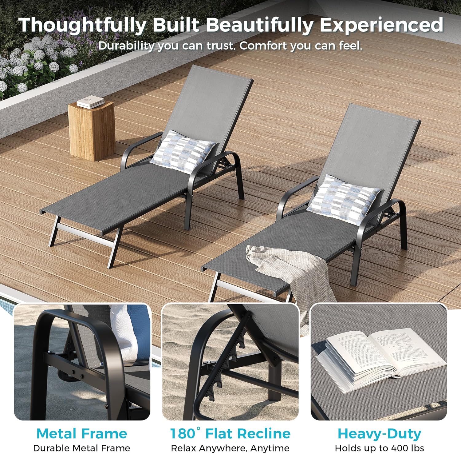 IdealHouse Outdoor Lounge Chair Adjustable Patio Reclining Chaise with — free download