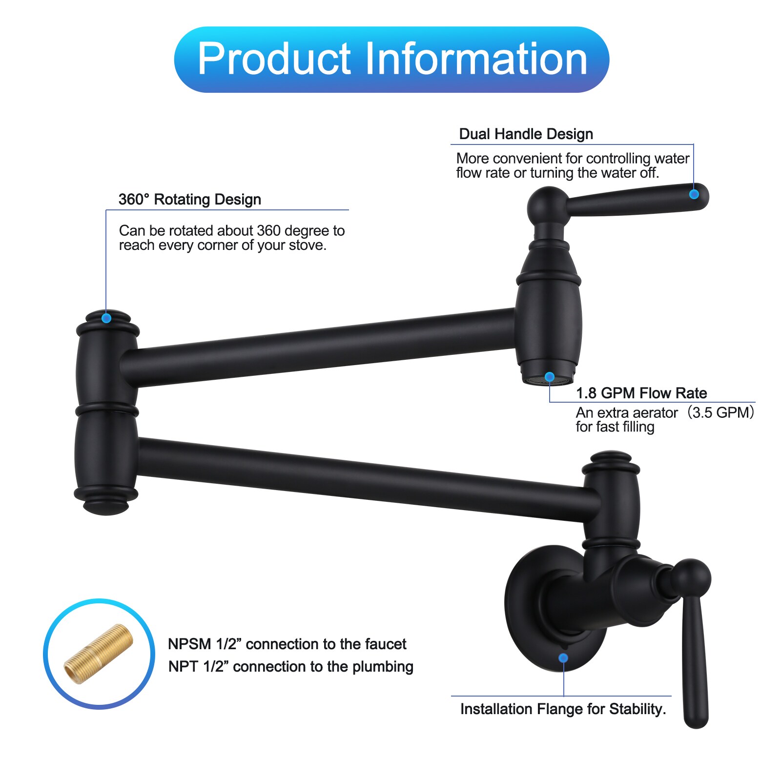 WOWOW Matte Black Single Handle Wall-mount Pot Filler Commercial ...