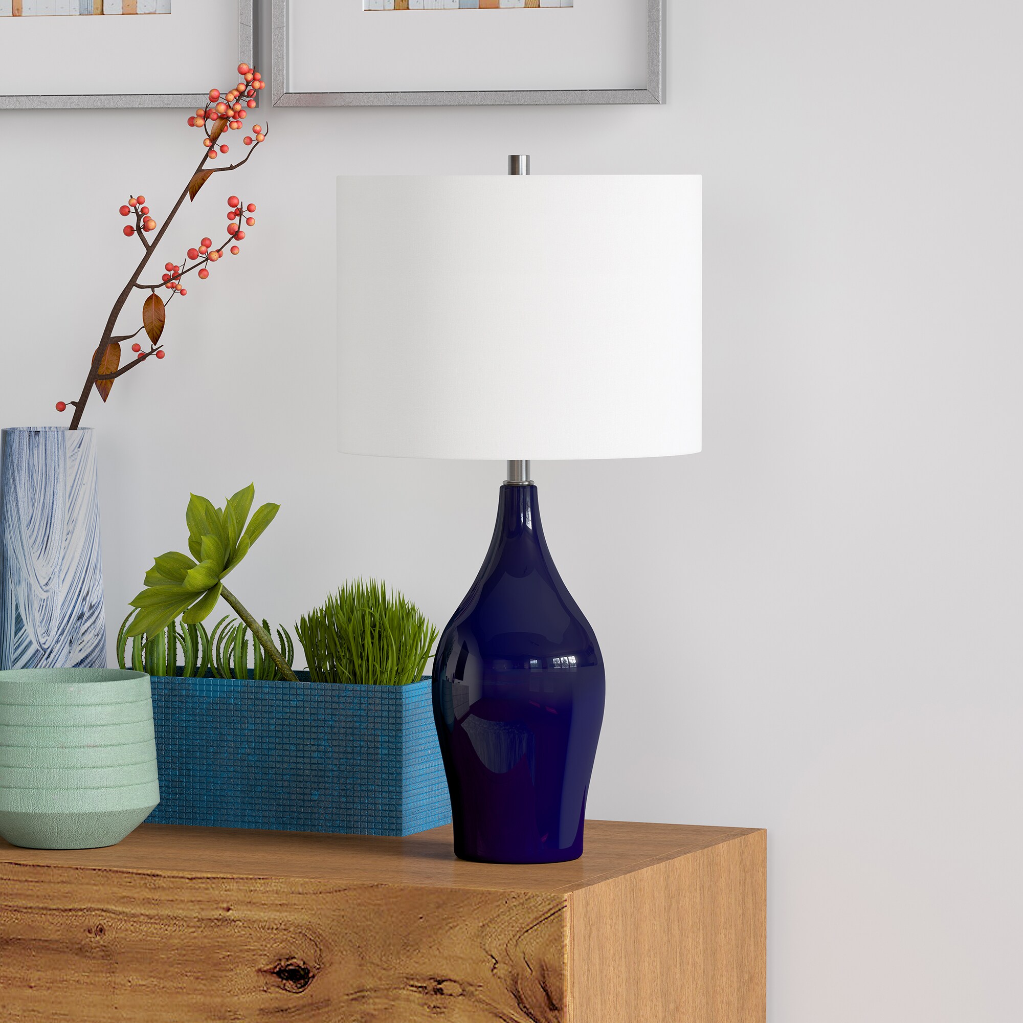 Hailey Home TL0278 Niklas 2825-in Navy blue On/Off switch Table Lamp with Metal Shade