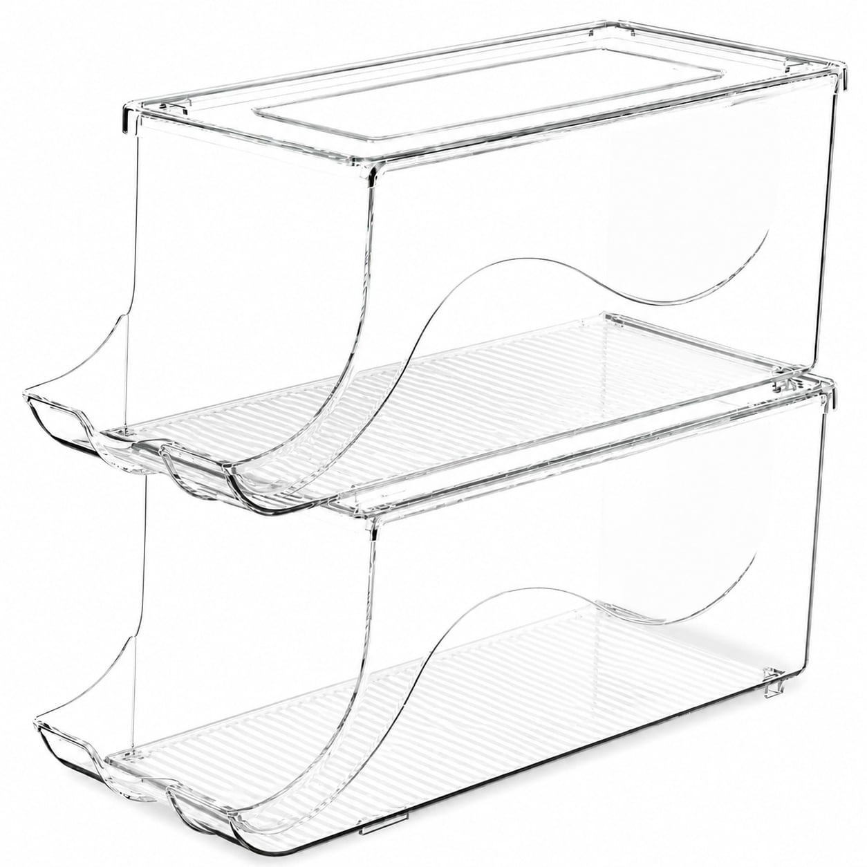 Etokfoks  Clear Stackable Refrigerator Organizer with Lid 2 Pack Soda Can Dispenser Beverage Holder for Fridge