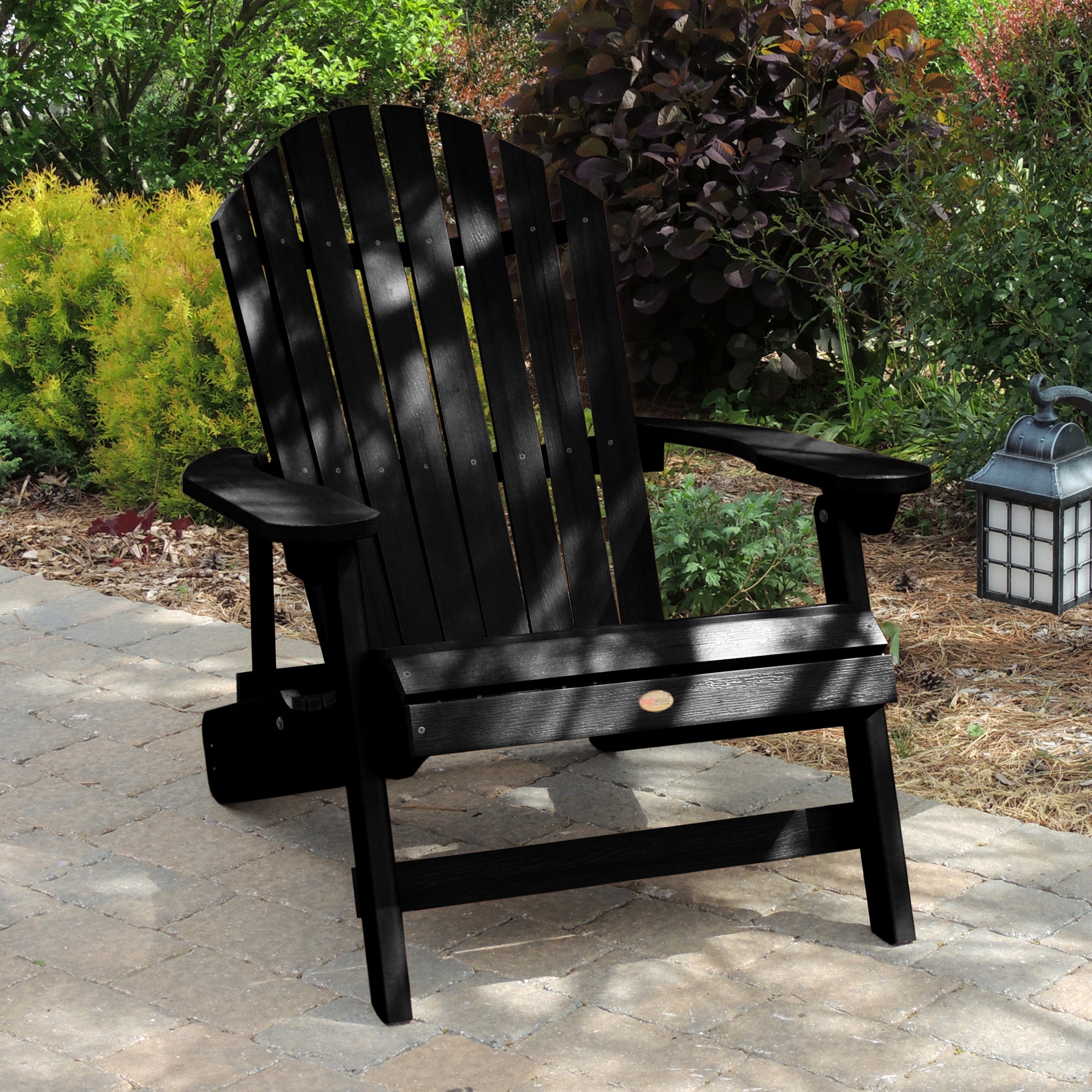 highwood AD-KITKING3-BKE The Adirondack Black Poly-lumber Frame Stationary Adirondack Chair with Slat Seat