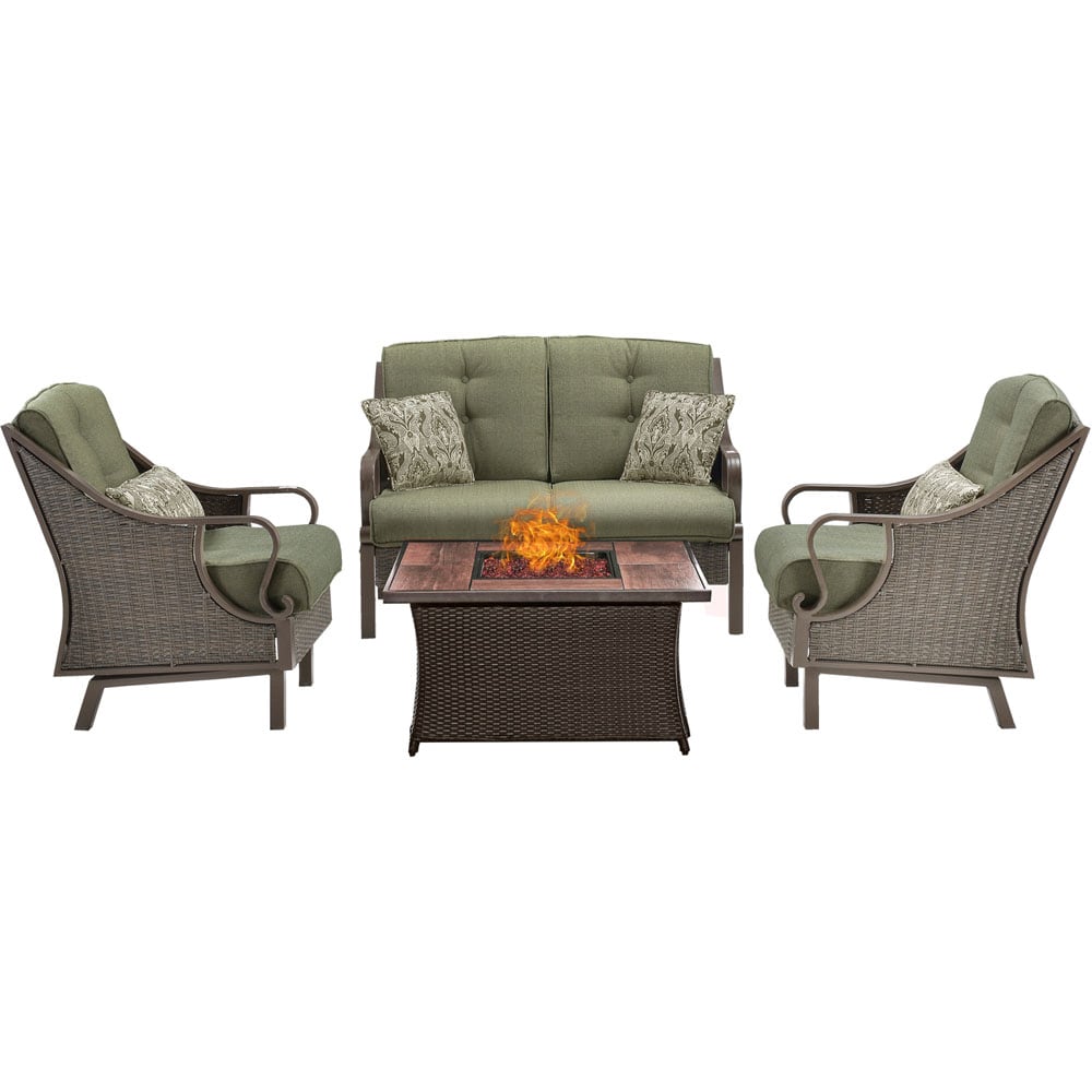Hanover VEN4PCFP-GRN-WG Ventura 4 -Piece Patio Conversation Set with Green Cushions