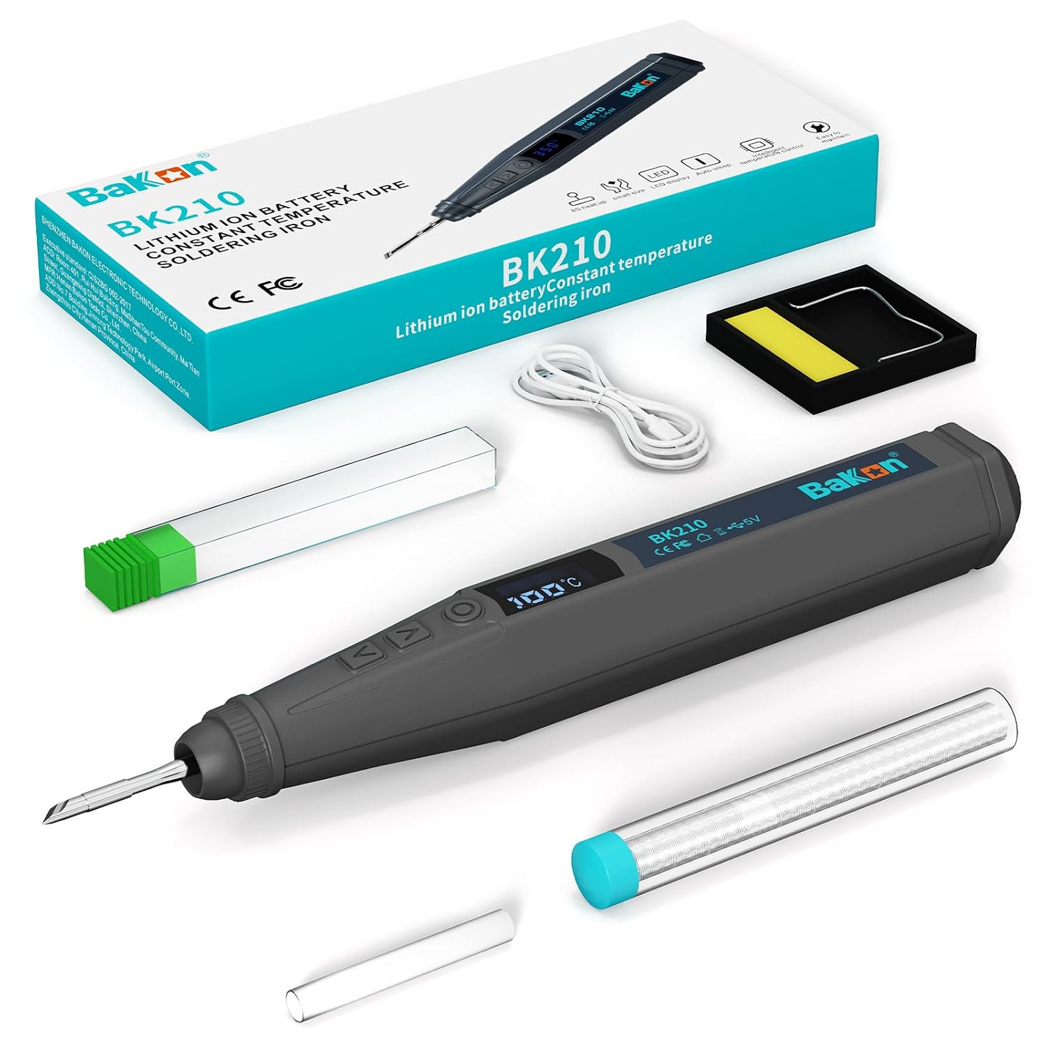 Bakon Cordless Soldering Iron Kit with C210 Tip and LED Digital Display 356-842F Fast Heating Rechargeable Soldering Pen for Electronics PCB and Jewelry Repair
