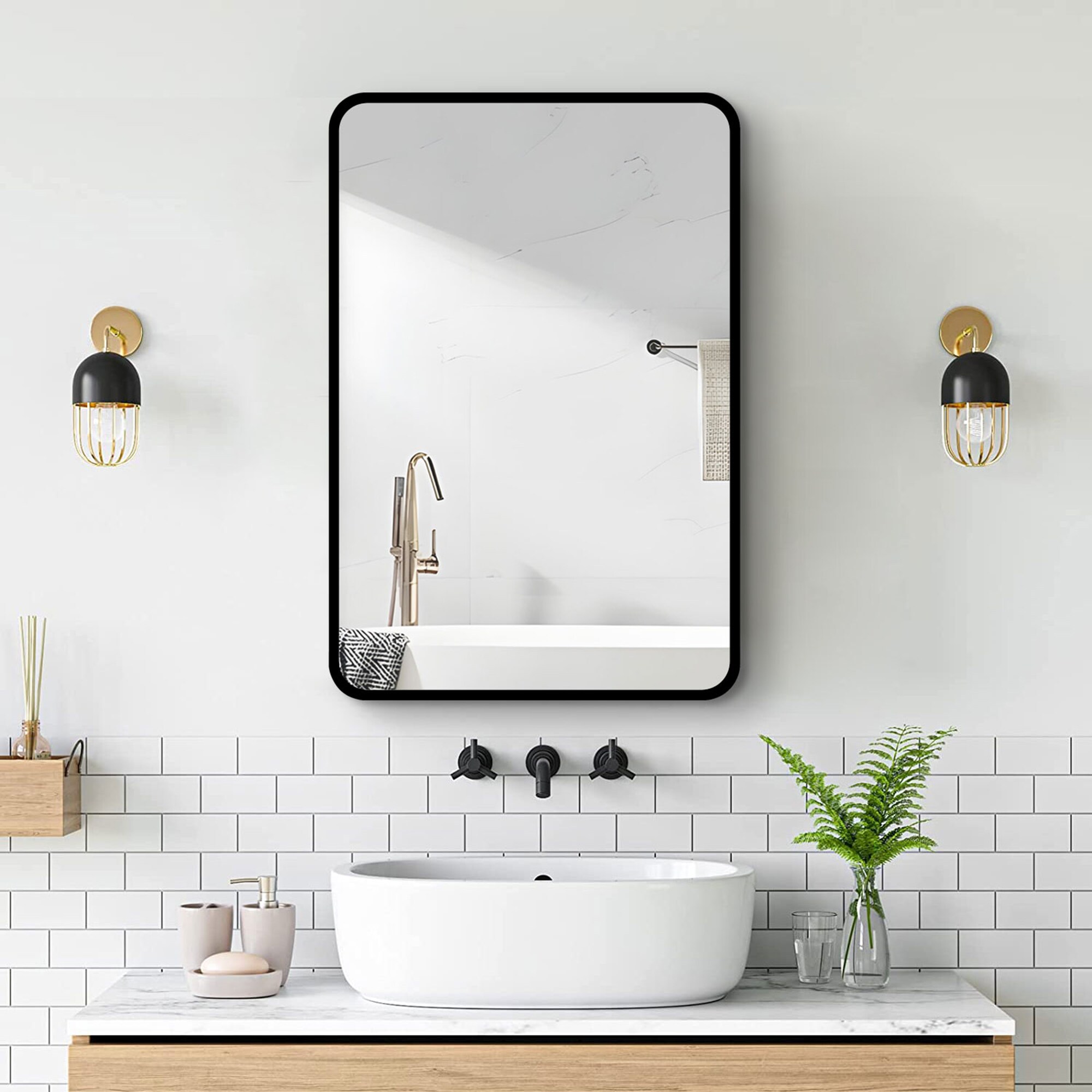 Bybafun YD5300021 20-Inches x 28-Inches Surface/Recessed Mount Black Mirrored Rectangle Soft Close Medicine Cabinet
