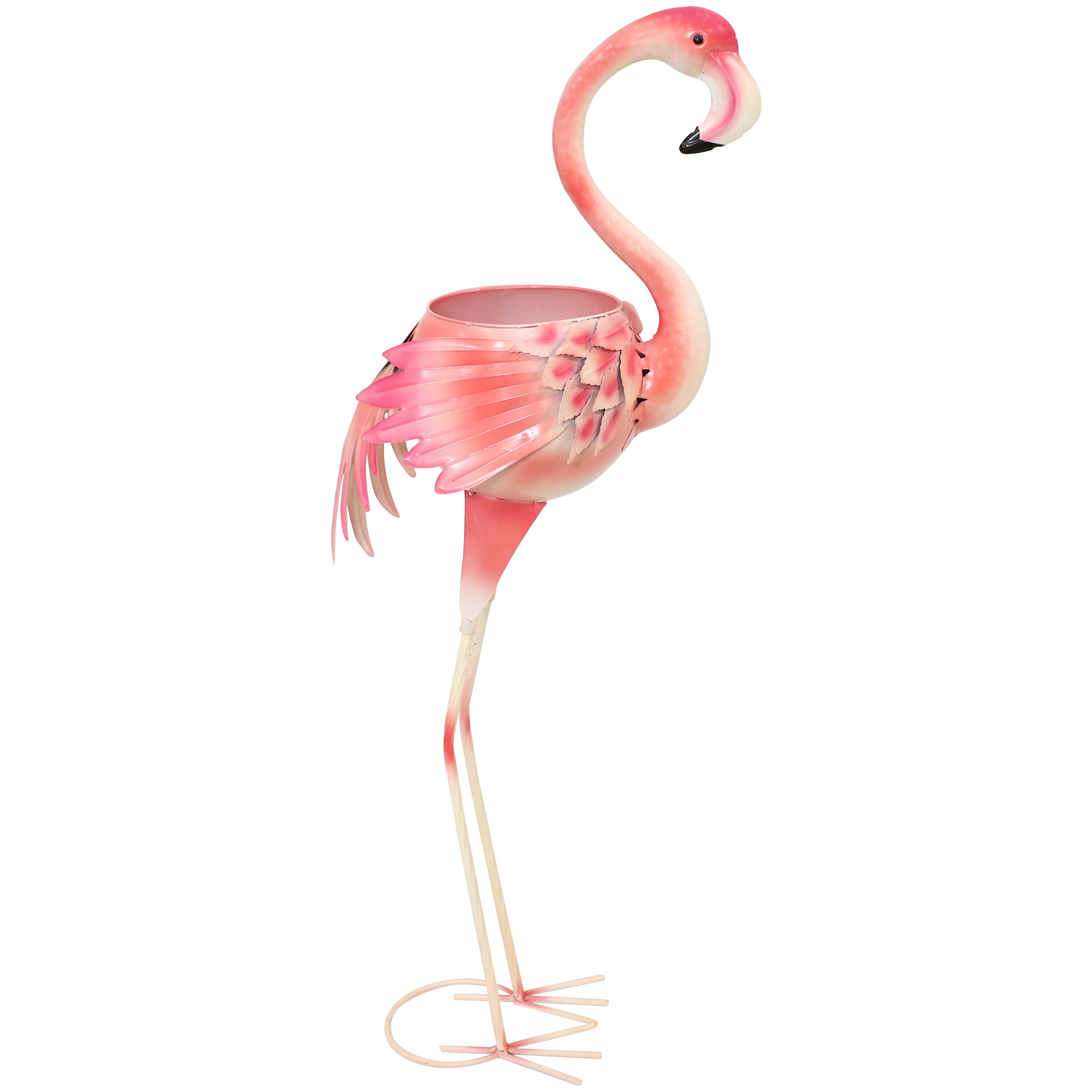 Sunnydaze 36" Pink Metal Flamingo Garden Statue with Planter