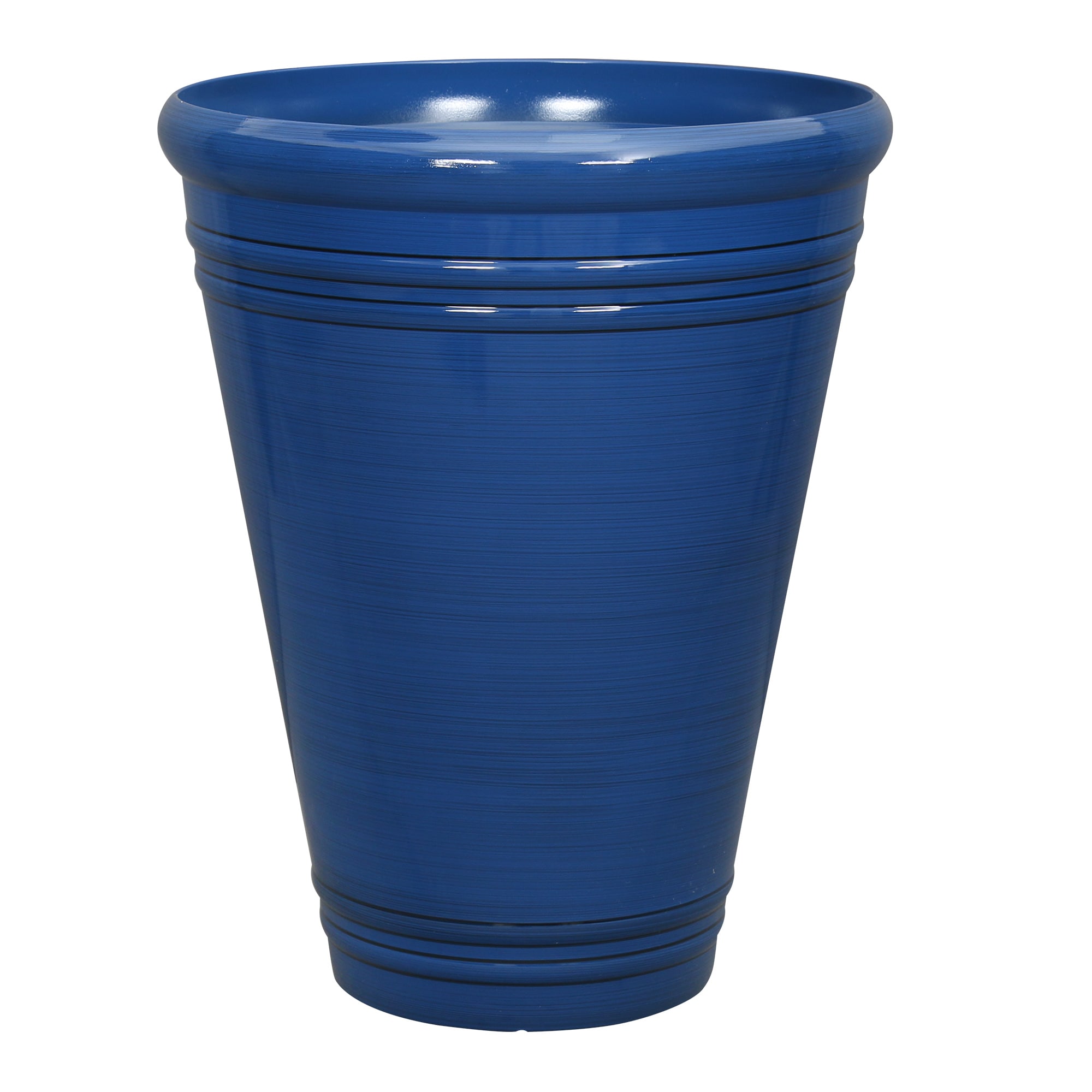 Style Selections PLGZ416BBG Round 14.96-in W Large Blue Resin Contemporary/Modern Indoor/Outdoor Planter with Drainage Holes
