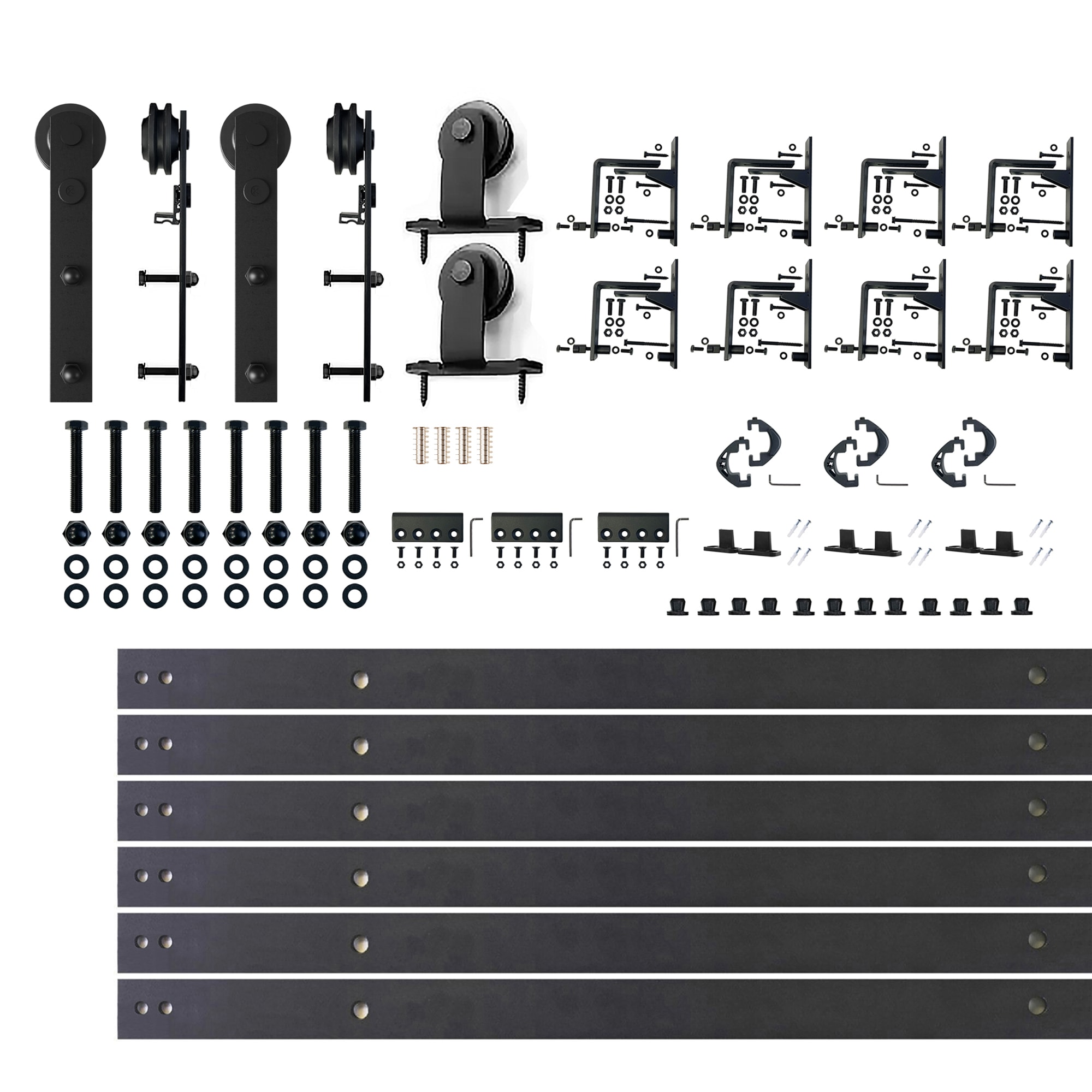 HOMACER ZTDZ7TGH120C 120-in Rustic black Black Indoor J-strap Triple bypass Barn door hardware kit