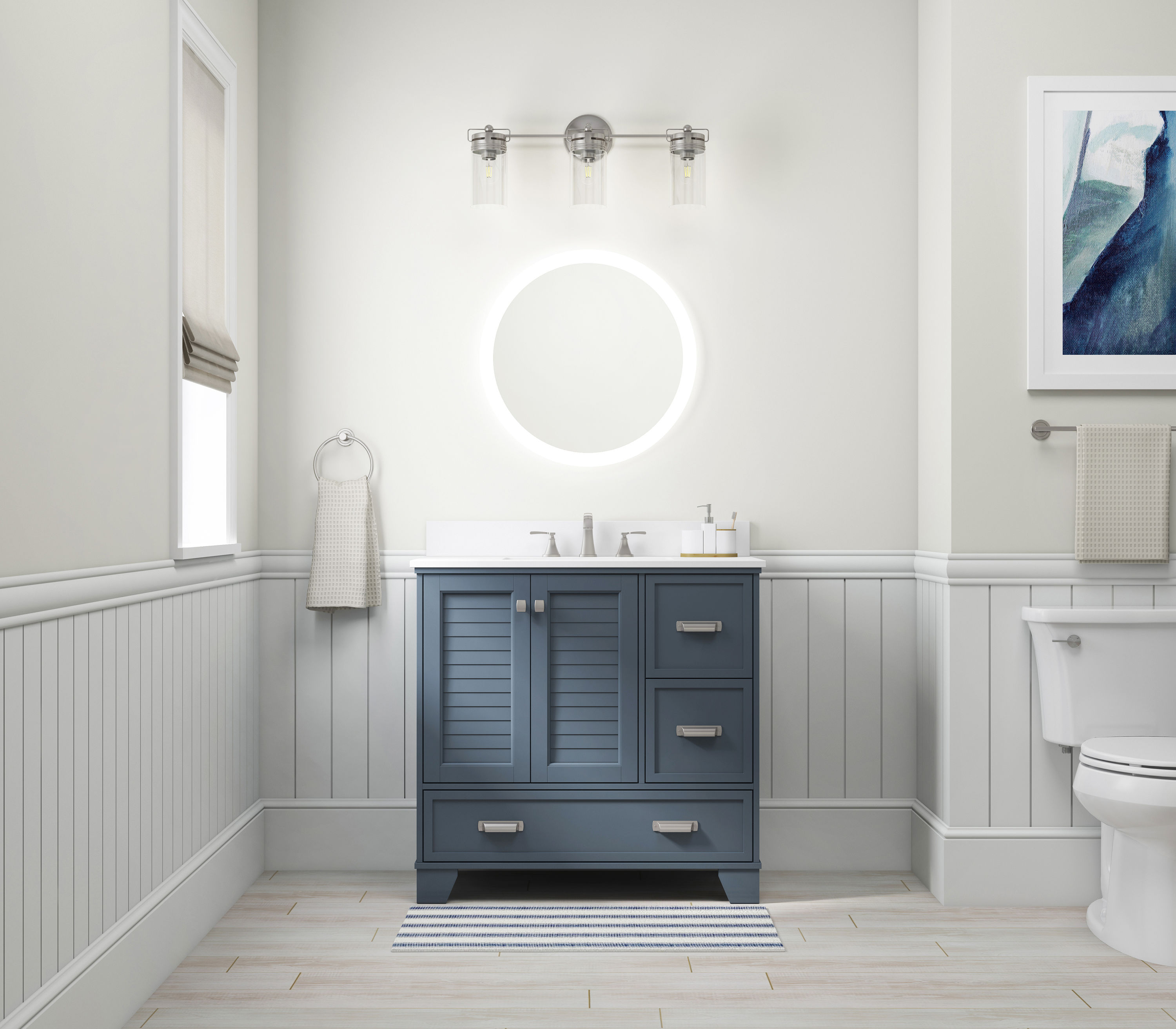 allen + roth Brookview 36-in Slate Blue Undermount Single Sink Bathroom  Vanity with Carrara Engineered Marble Top at