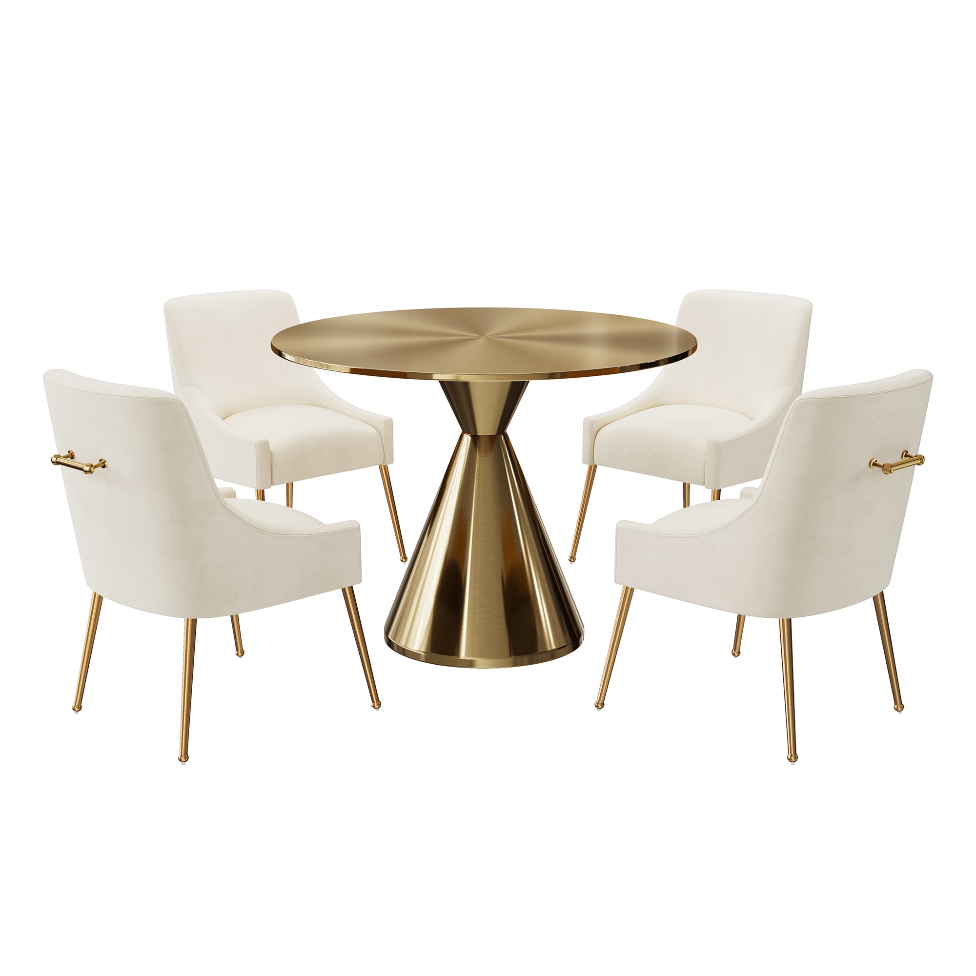 Clihome CL-RBT1-BBG700BE Beige Chair/Gold Table Contemporary/Modern Dining Room Set with Round Table ( Seats 4 )