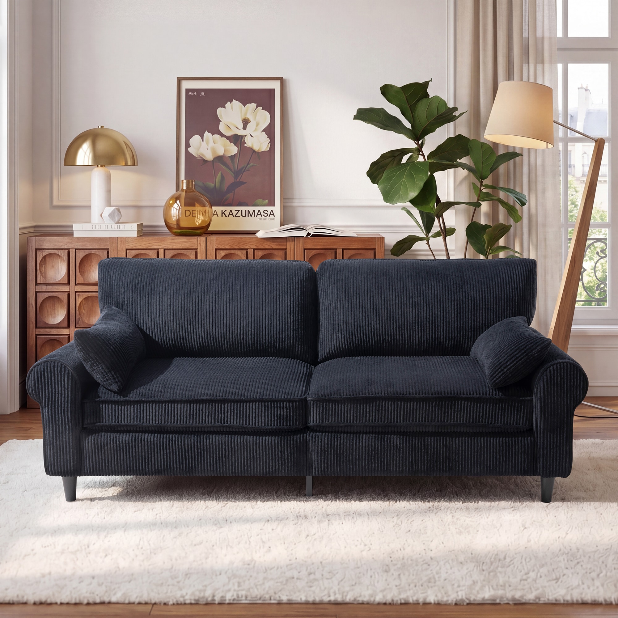 Aortzio 80.7-in W Modern BLACK Loveseat
