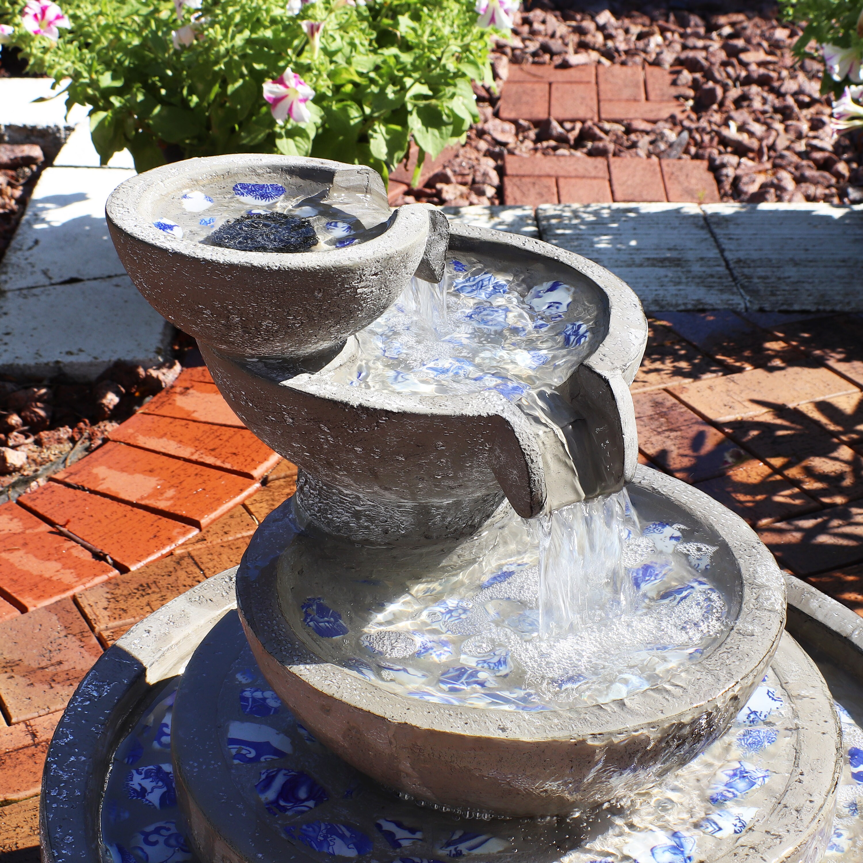 Sunnydaze Decor 22-in H Stone Tiered Outdoor Fountain Pump Included in ...