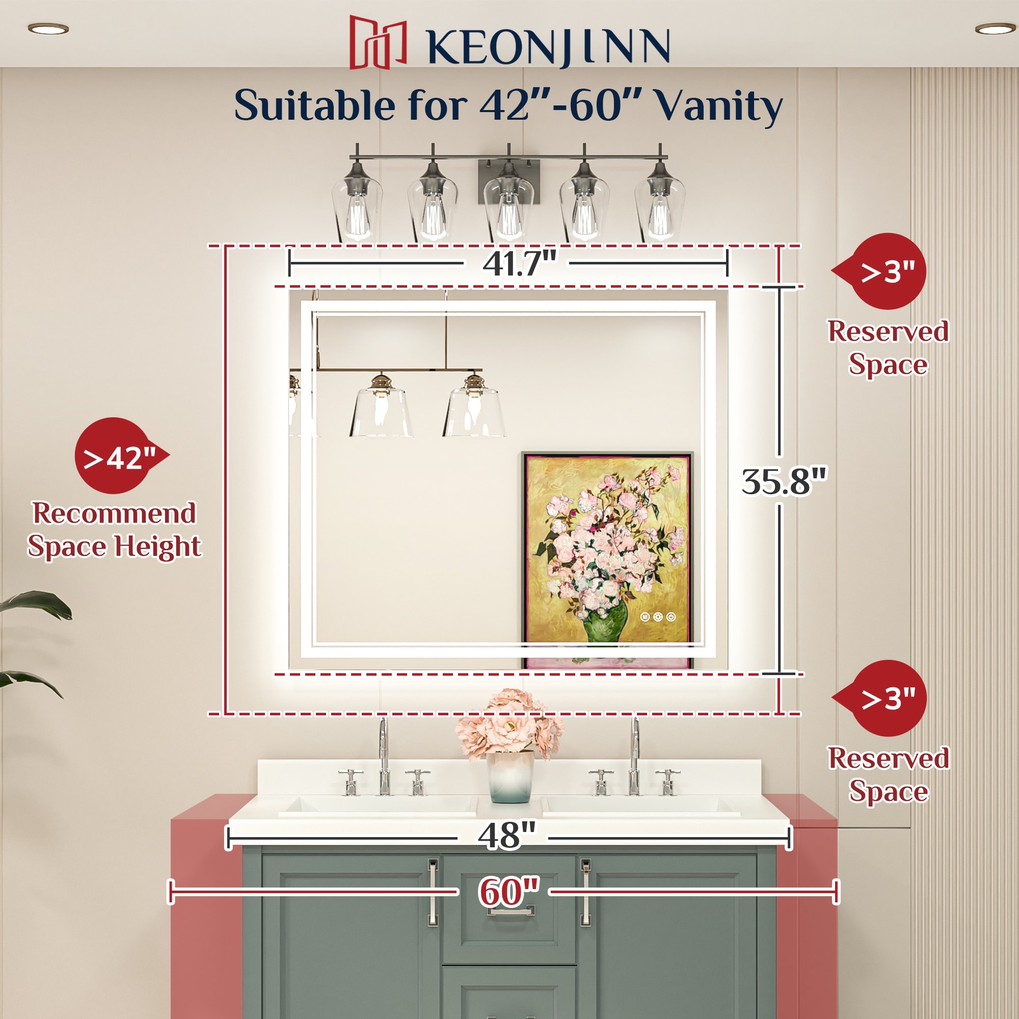 Keonjinn LW-JZ-ZBGSSW-10691 Framed-Bath-Mirrors - View #3
