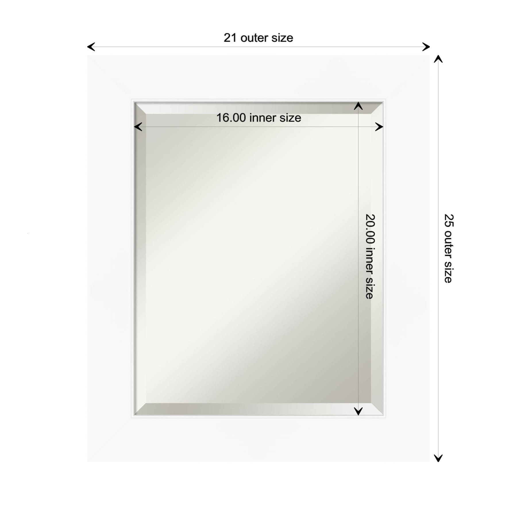 Contemporary Cabinet White Matte Finish Beveled Bathroom Mirror 21x25
