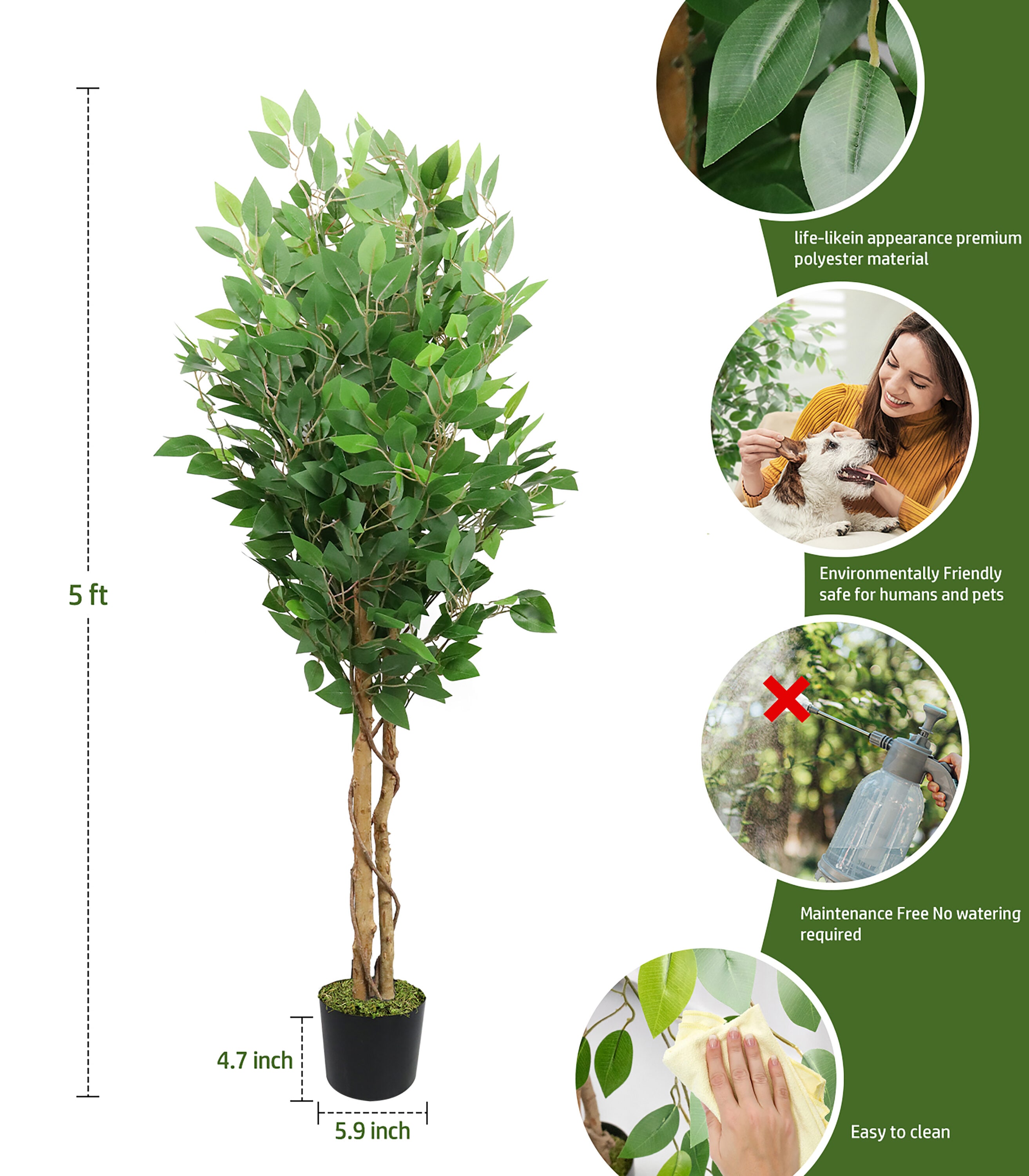 HomLux 60-in Green Indoor/Outdoor Fiddle Leaf Artificial Tree in the ...