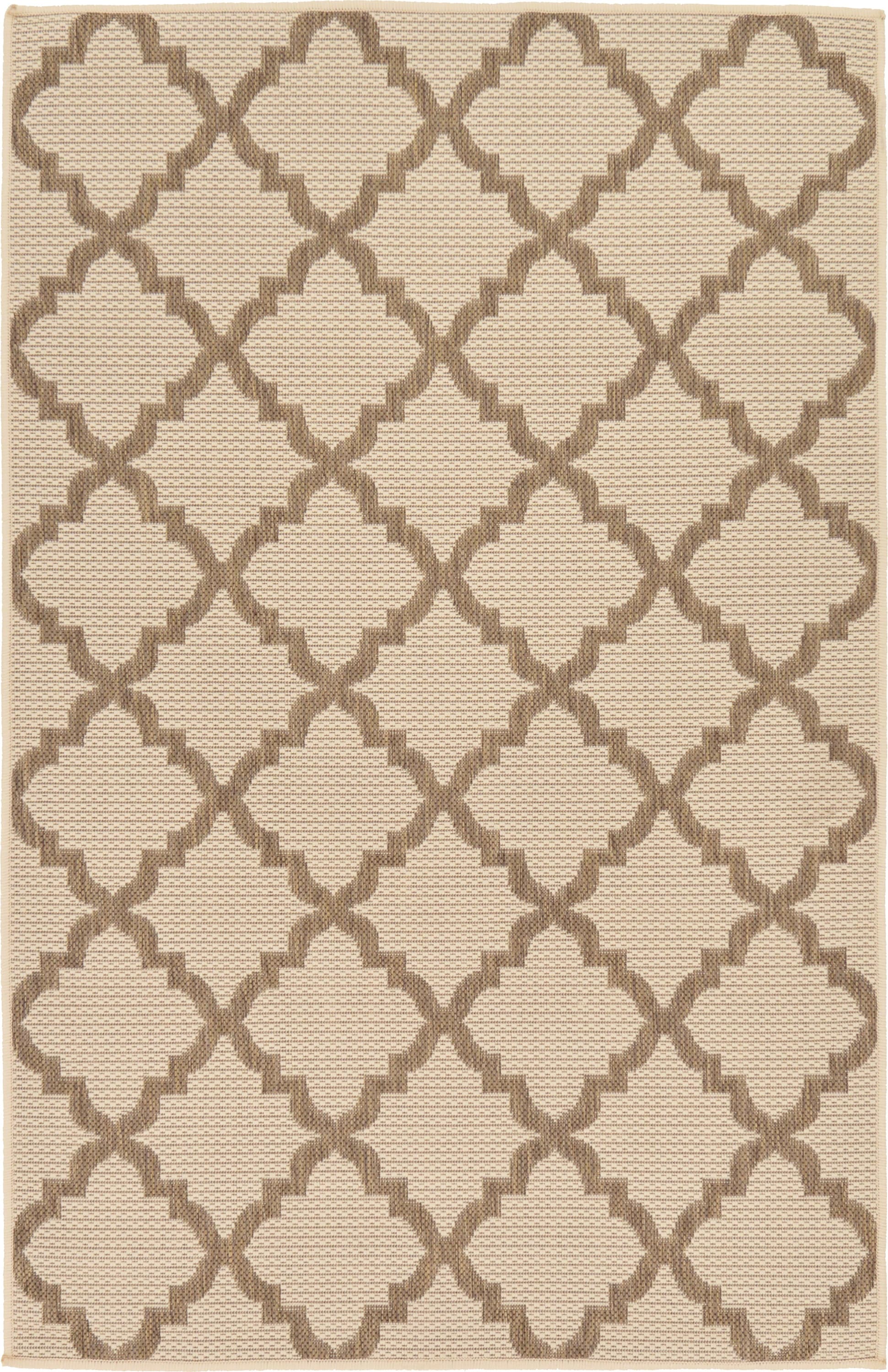 Unique Loom 3126699 Trellis Outdoor 3 x 5 (ft) Loomed Polypropylene Beige/Brown Rectangular Indoor/Outdoor Trellis Industrial Area rug