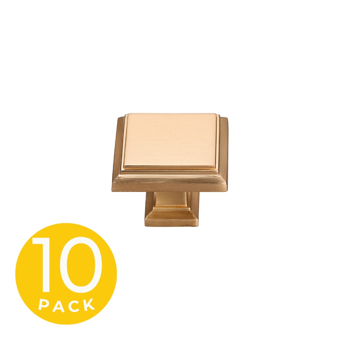 Sapphire SP-1071-K-BRA-10 Accent 1-in Gold Square Modern Cabinet Knob 10 -Pack