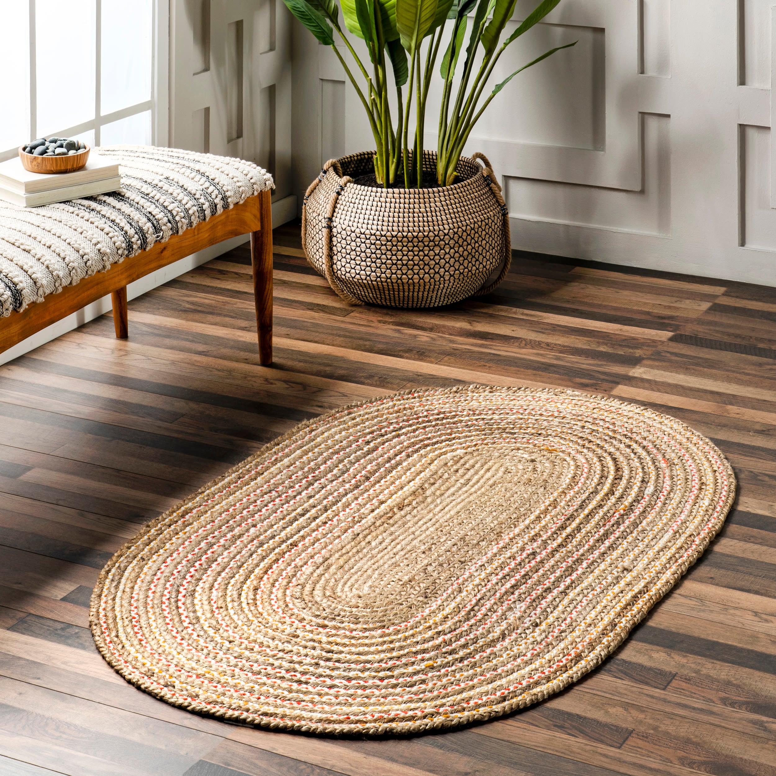 nuLOOM TADC01C-305O 3 x 5 (ft) Braided Jute Natural Oval Indoor Area rug