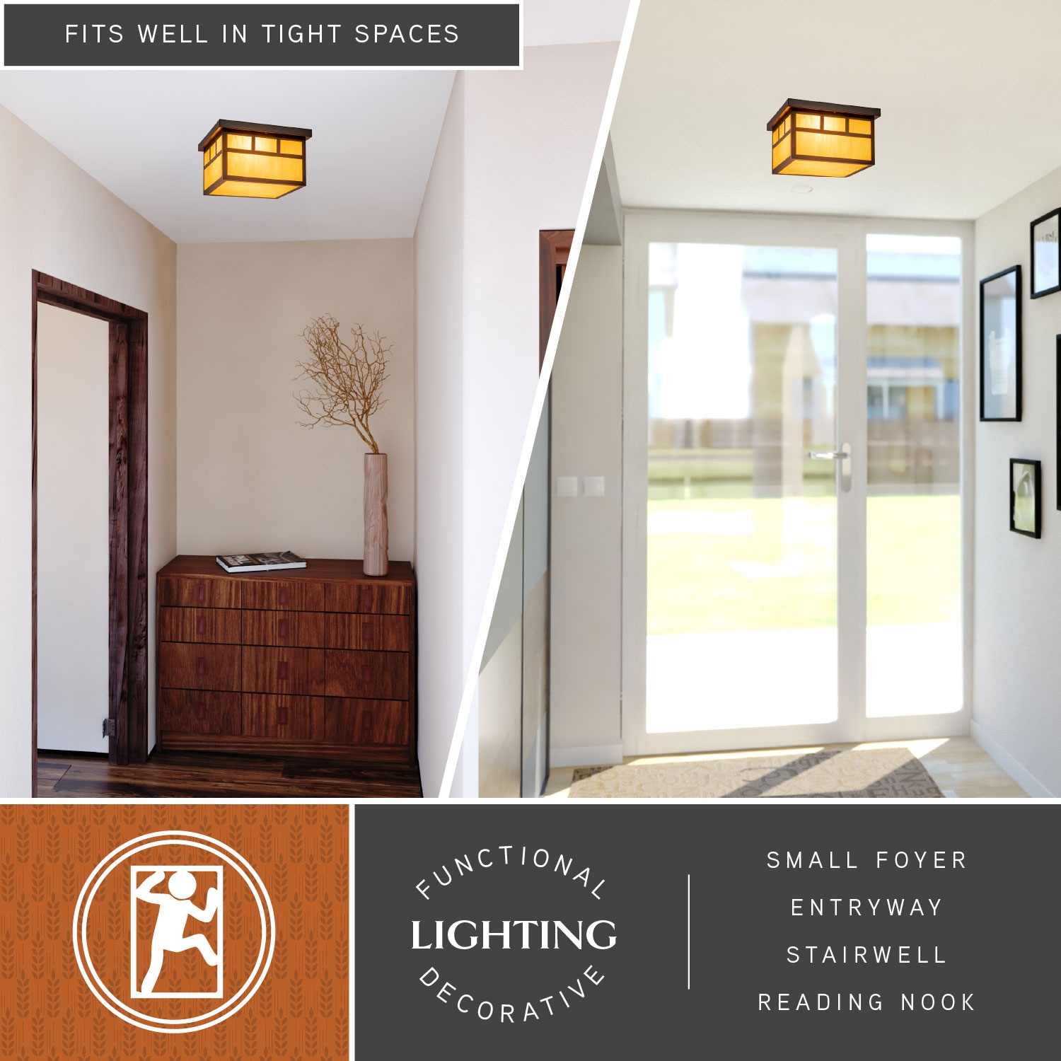 Mission Bronze Square Outdoor Ceiling Light with Honey Glass
