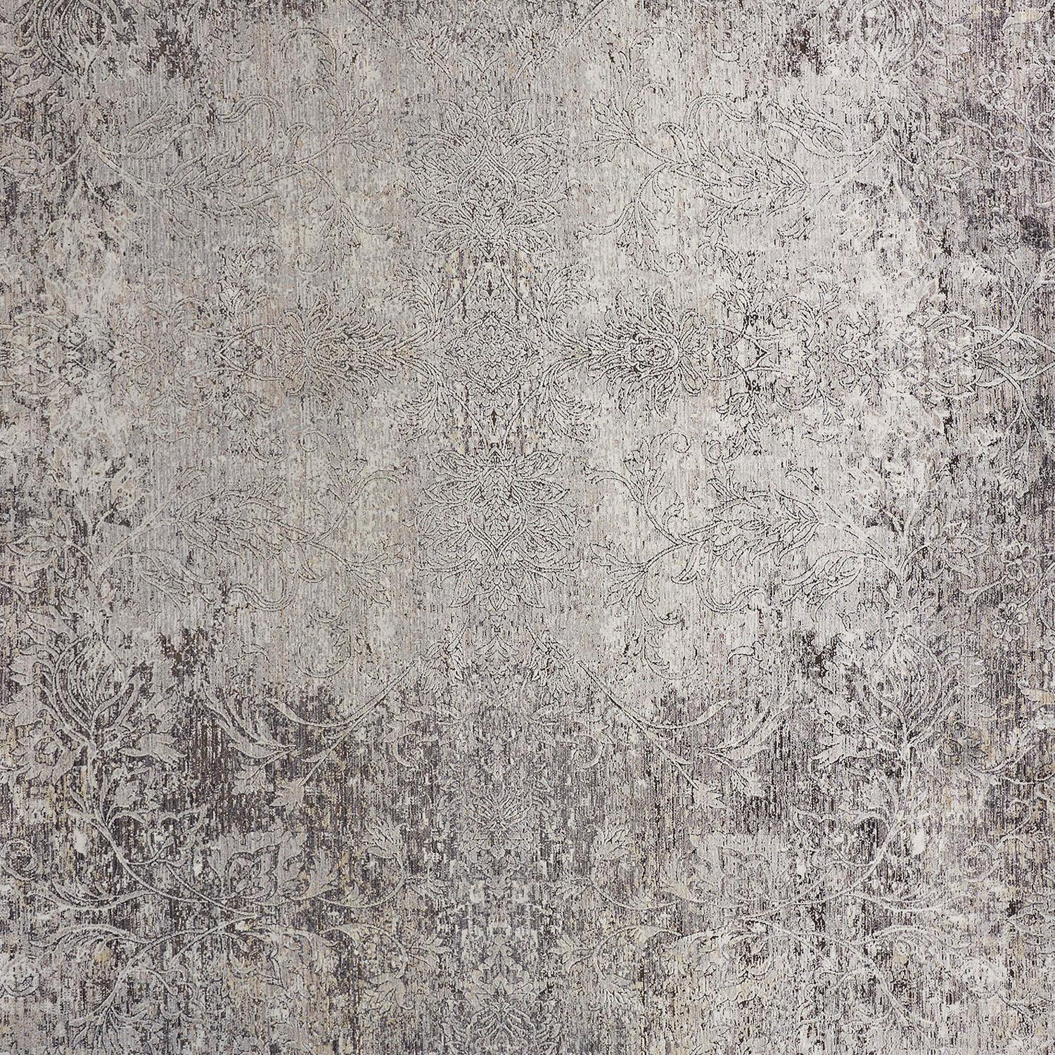 Ivory and Gray Medallion Rectangular Viscose Area Rug, 5' x 7'