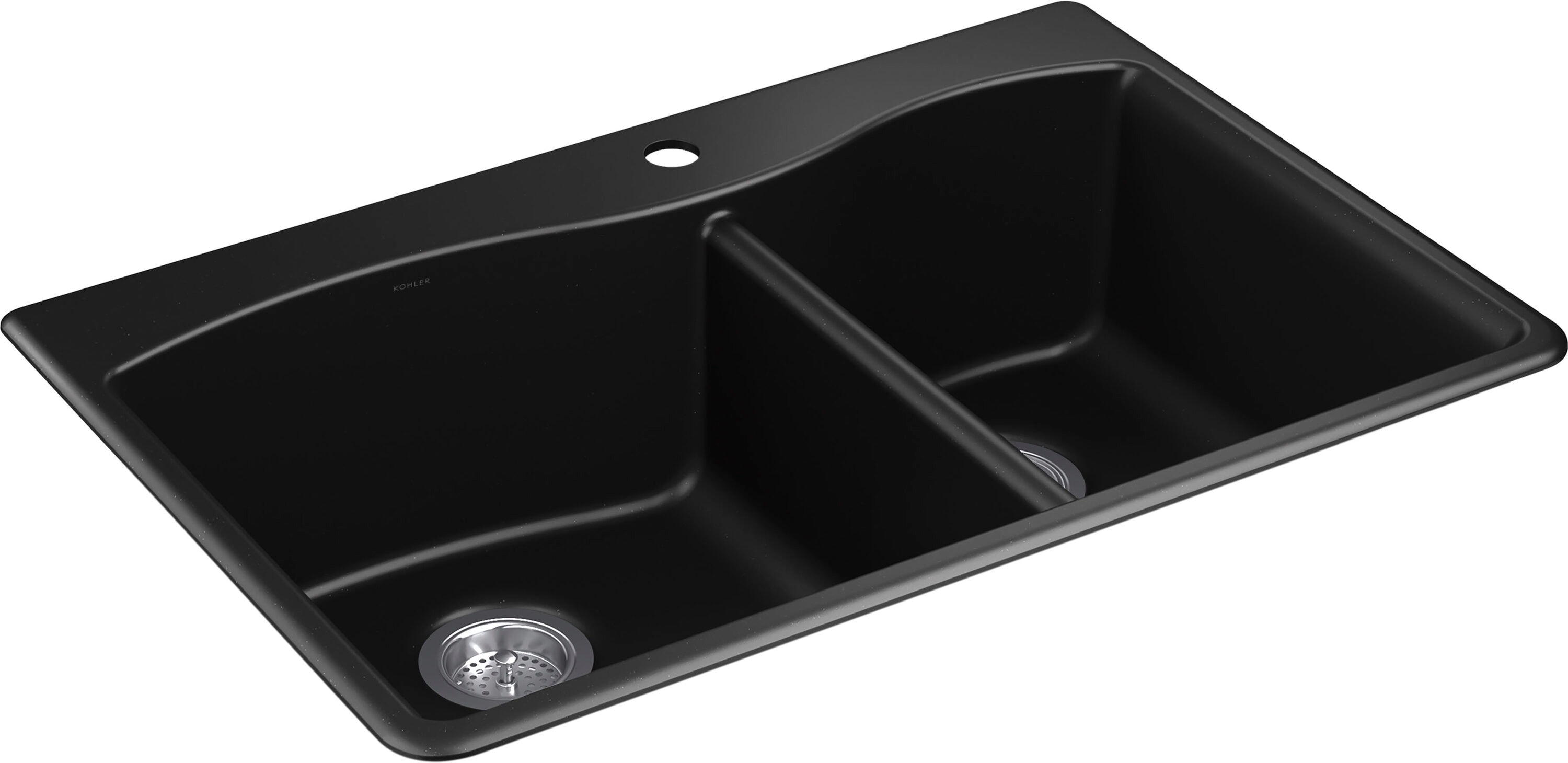 Allen + Roth Kenji Dual-Mount 33-in x 22-in Nero Granite Double Equal Bowl 3-Hole Kitchen Sink in Black | CLTN200DM13