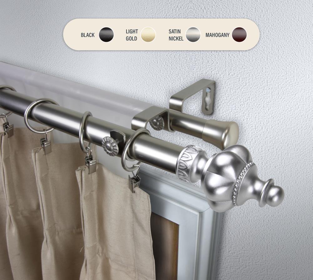Hart & Harlow L100-10-665-D 1-in Alessio 66-in to 120-in Satin nickel Steel Double curtain rod with Finials
