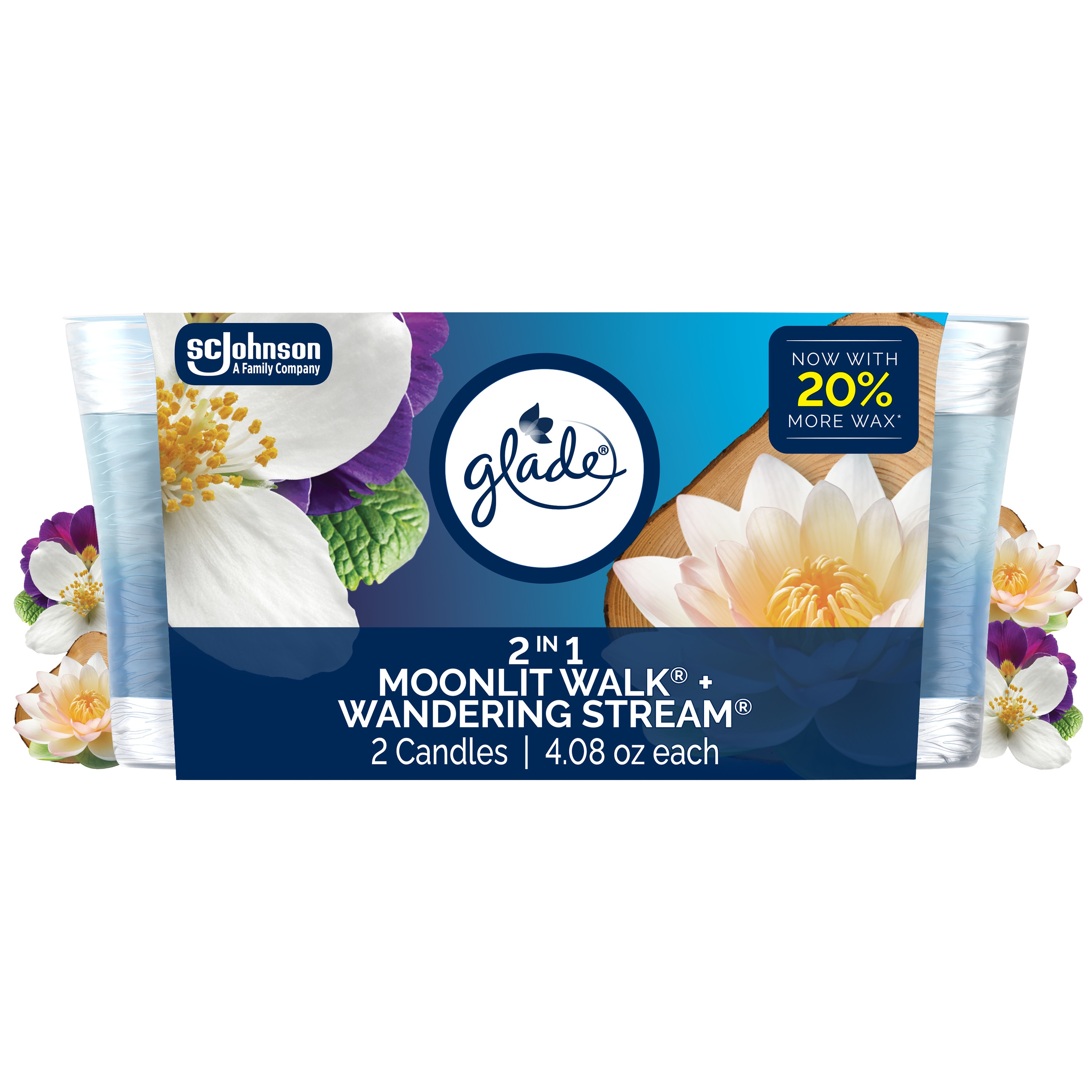 Glade 380634 2 -Pack 1 -Wick Moonlit Walk and Wandering Stream Blue Jar candle
