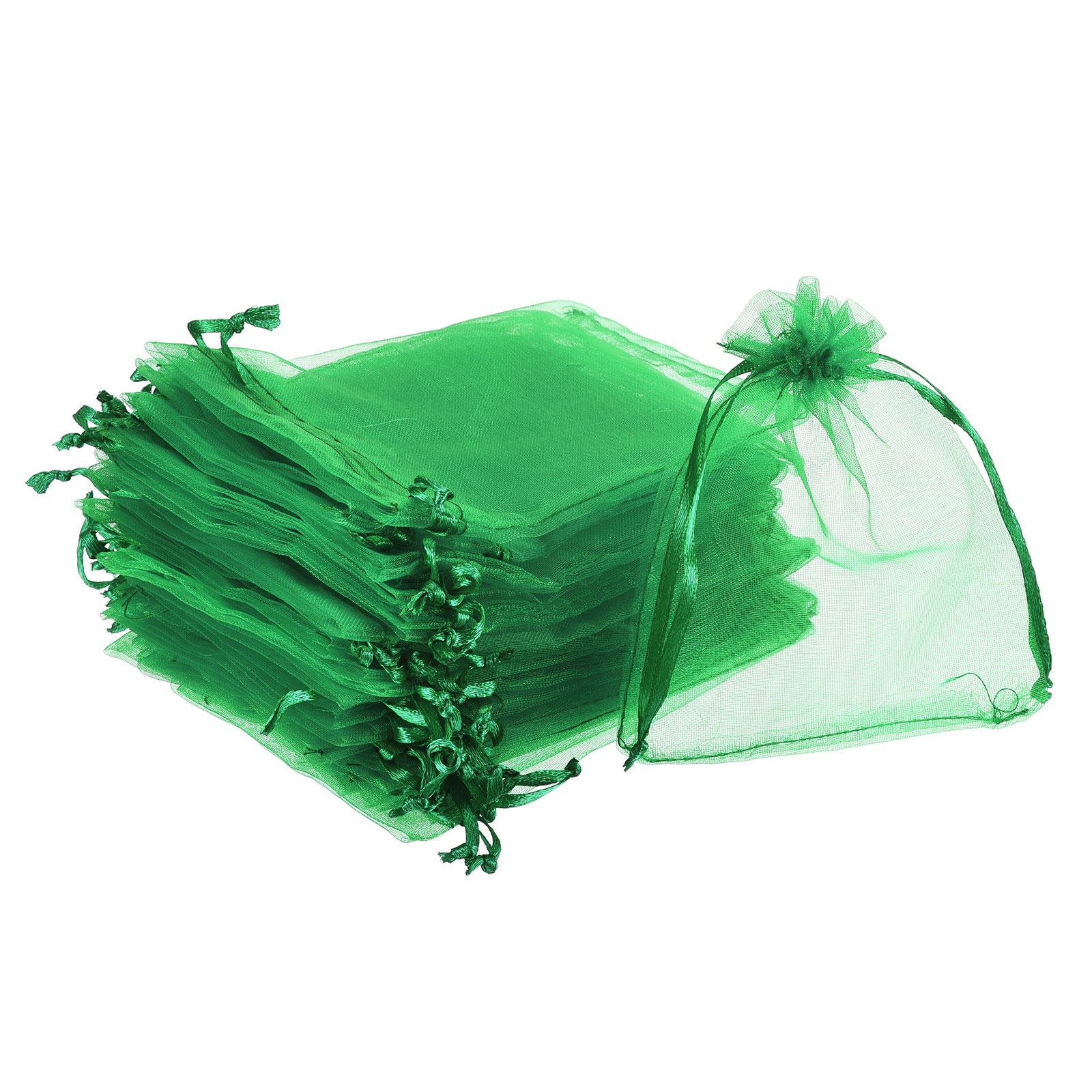 Unique Bargains 100pcs Organza Bags 4 x 5-Inch Drawstring Favor Pouches Sheer Mesh Bag for Gift Jewelry Wedding Party Christmas Candy Dark Green