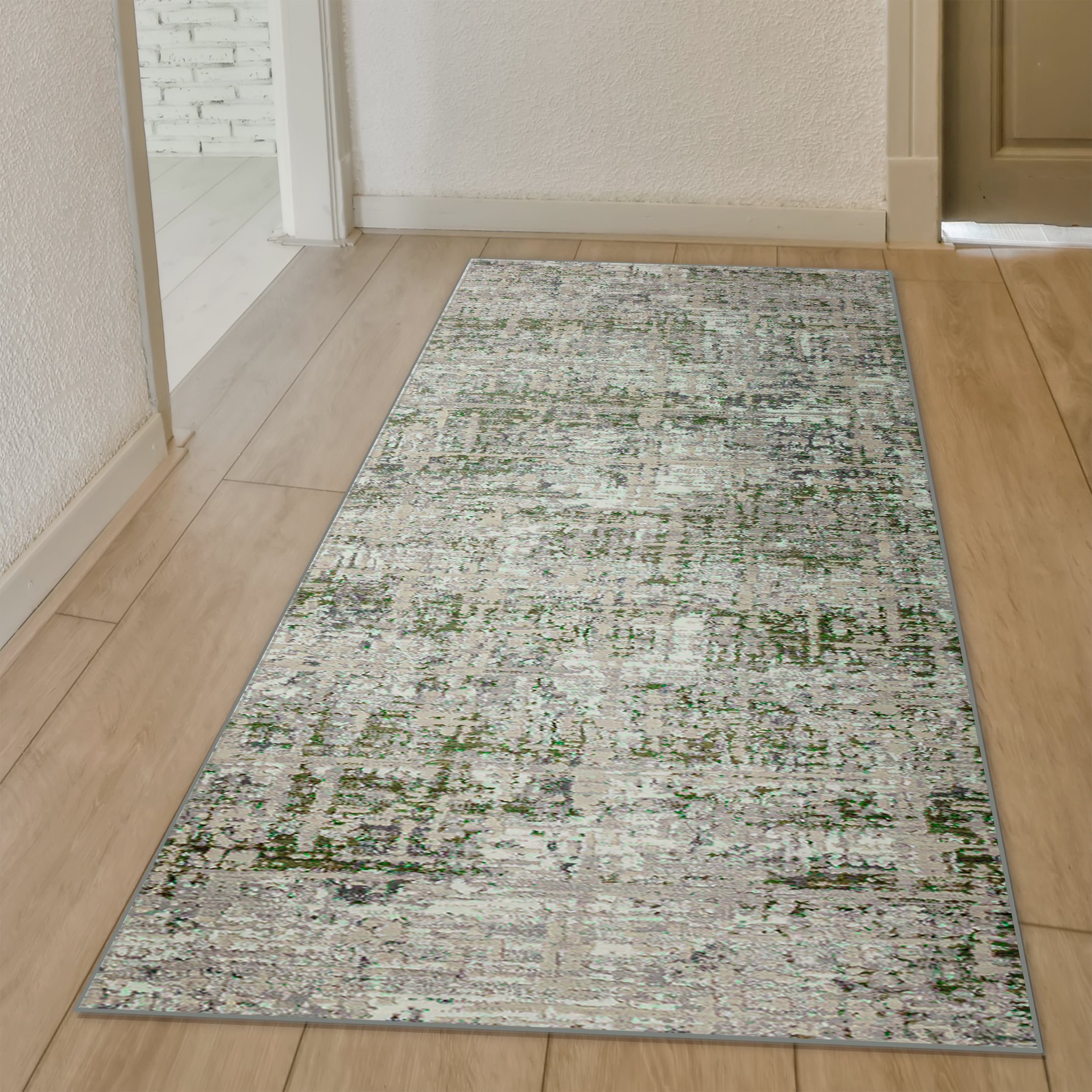 Radici USA 1241/1034/GREEN Livigno 2 x 8 (ft) Loomed Polypropylene Green Rectangular Indoor Abstract Mid-Century Modern Runner rug